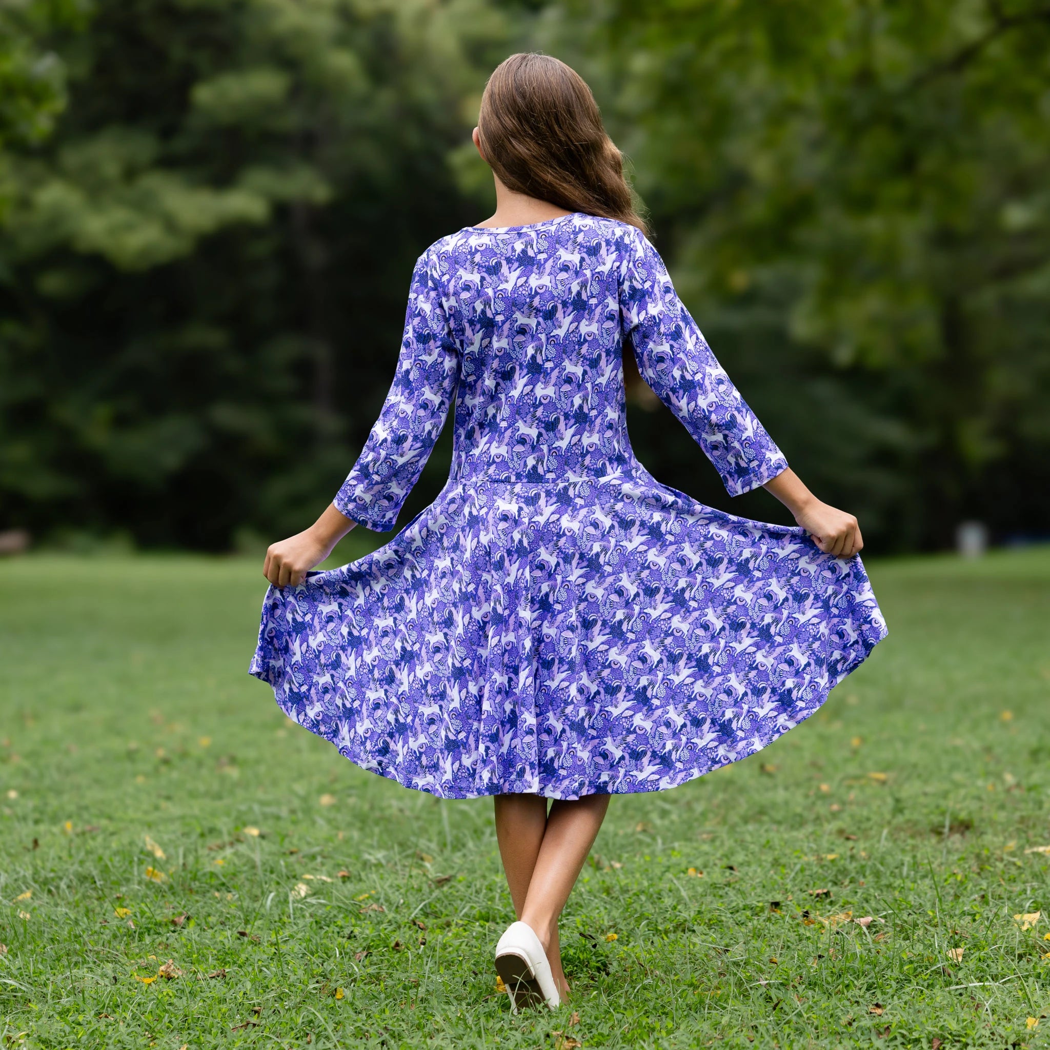 Pegasus 3/4th Sleeves Kids Twirl Dress