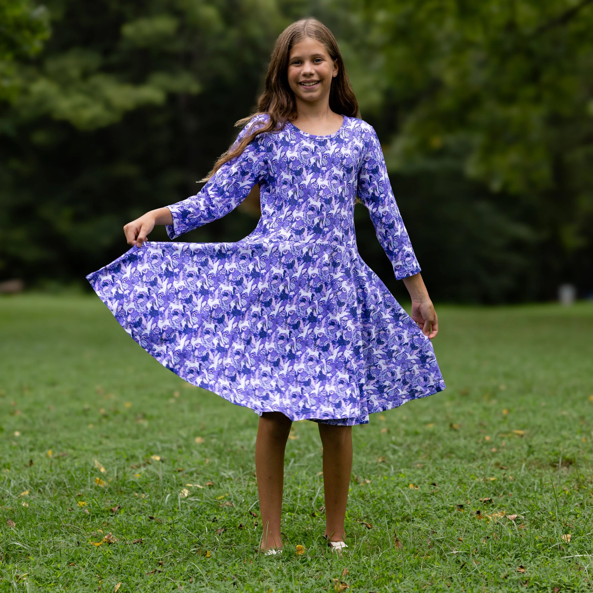 Pegasus 3/4th Sleeves Kids Twirl Dress