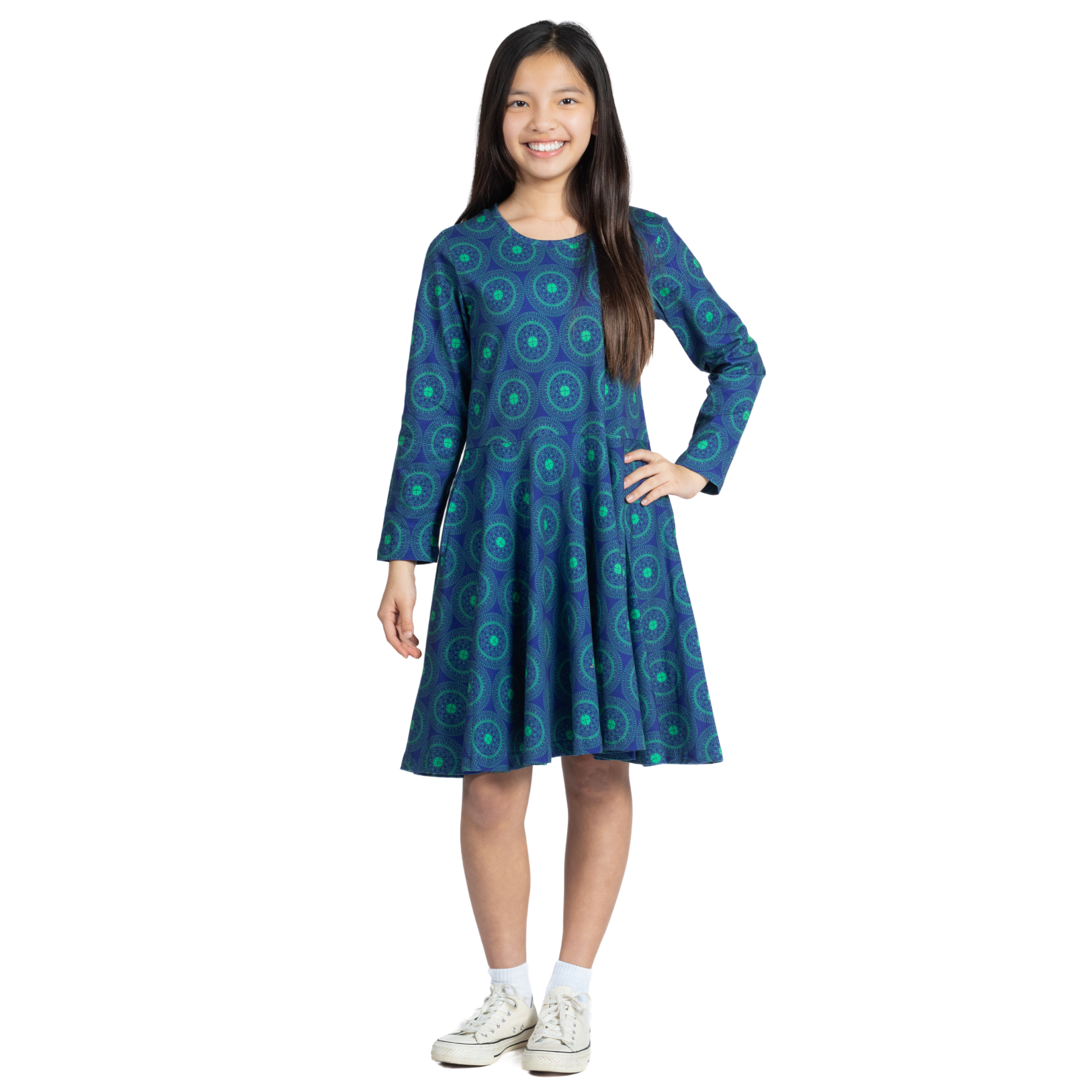 Pi Mandala Long Sleeve Kids Twirl Dress