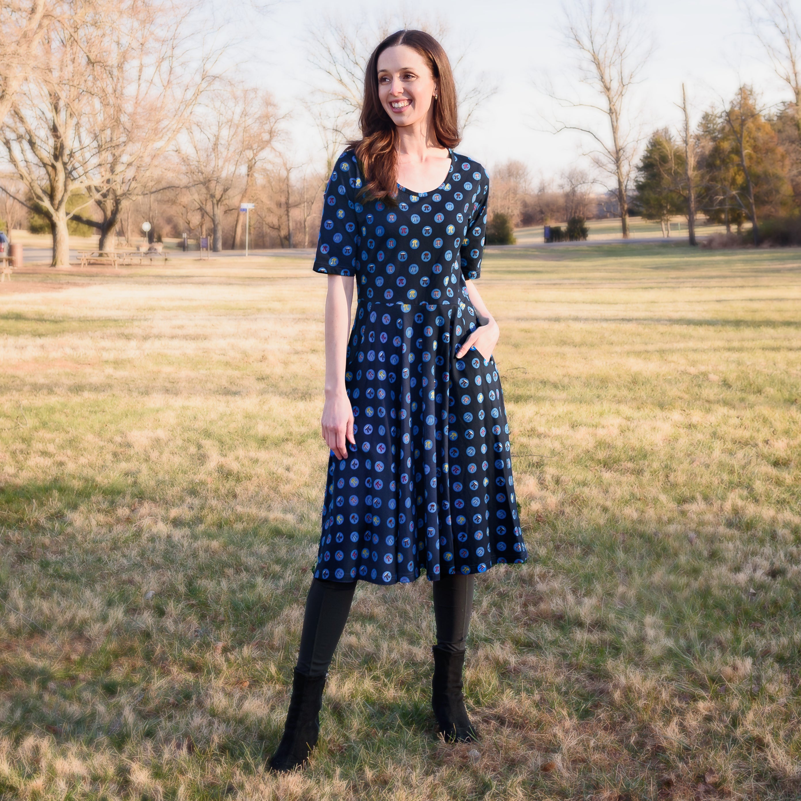 Pi Polka Dots Twirl Dress with Pockets