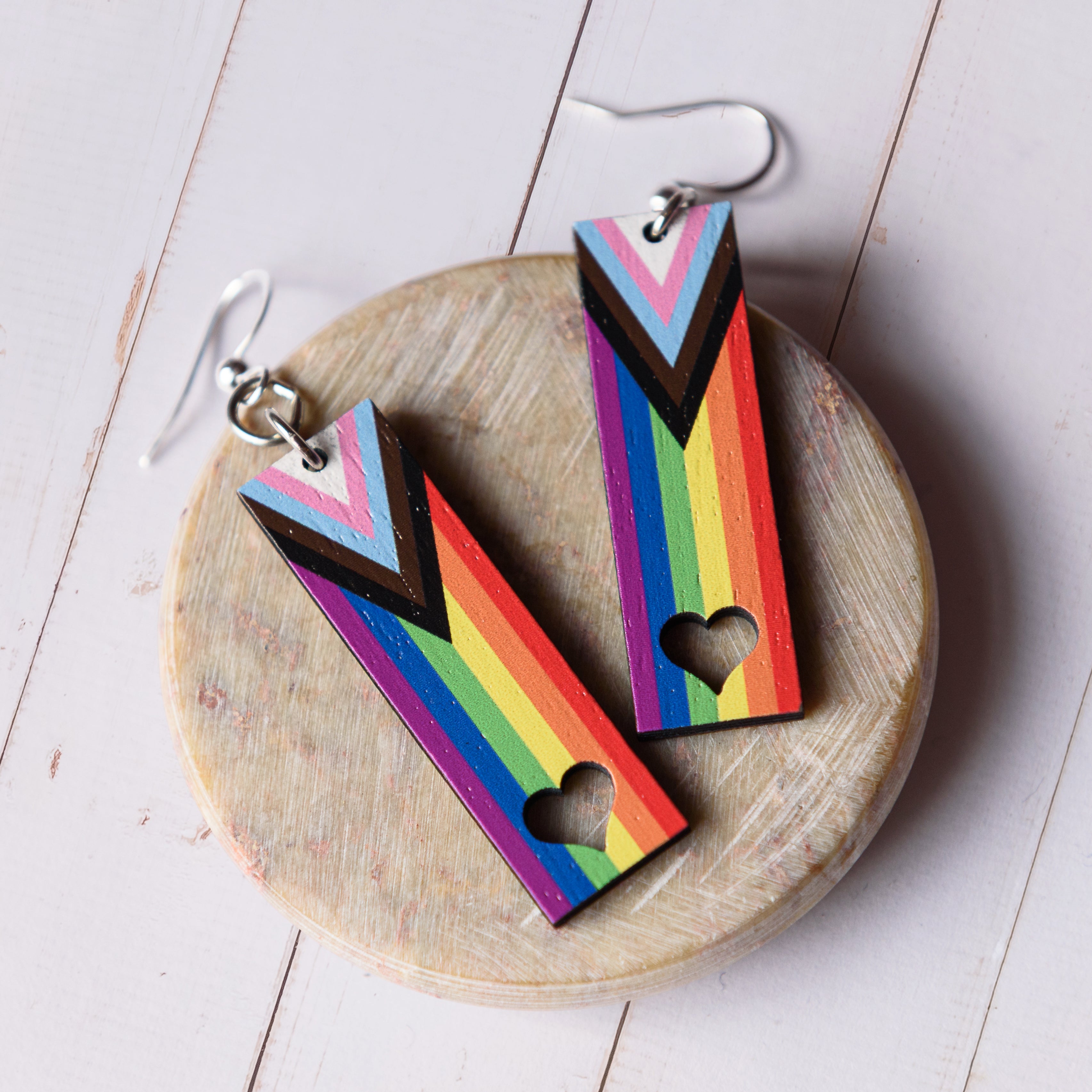 Pride Heart Wooden Earrings