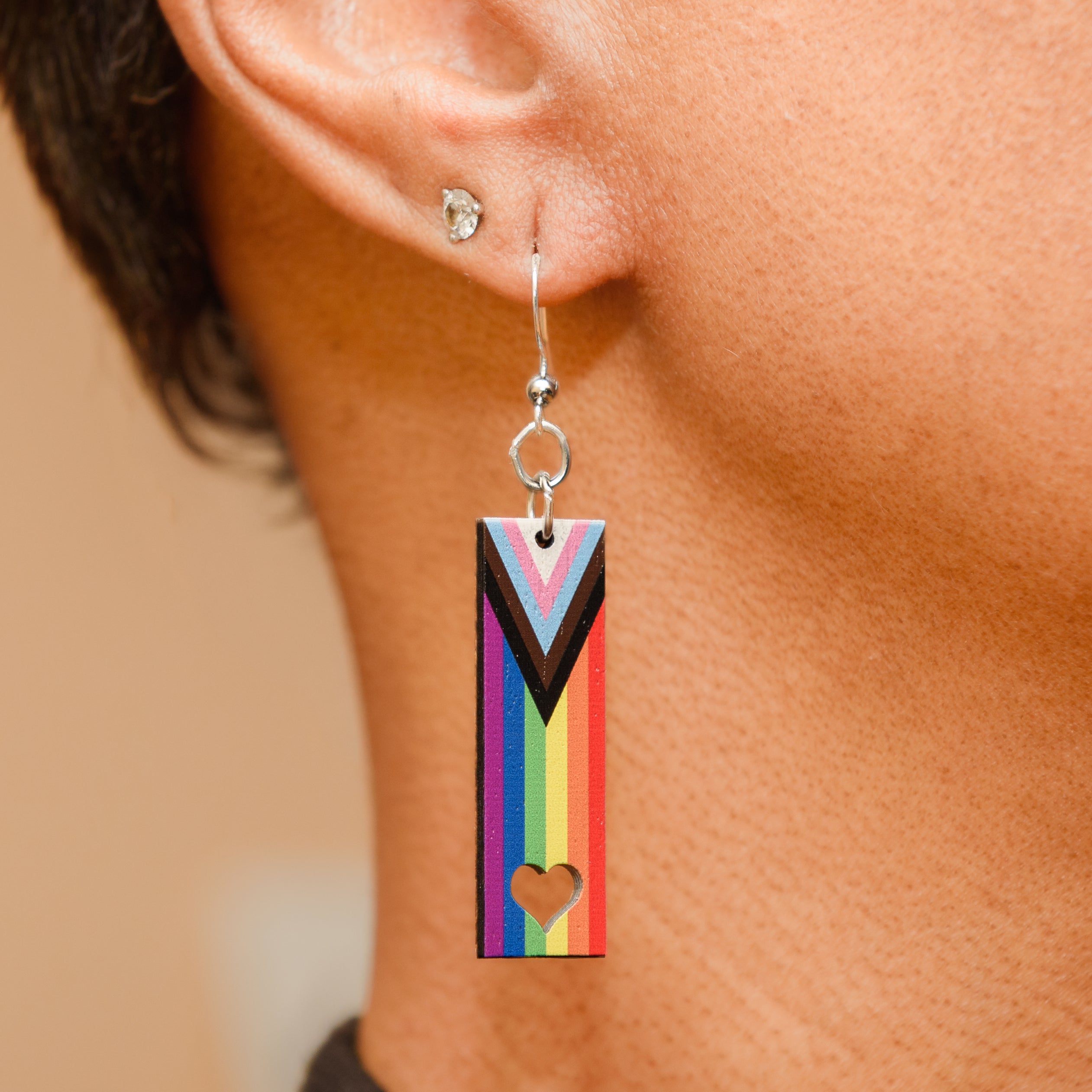 Pride Heart Wooden Earrings