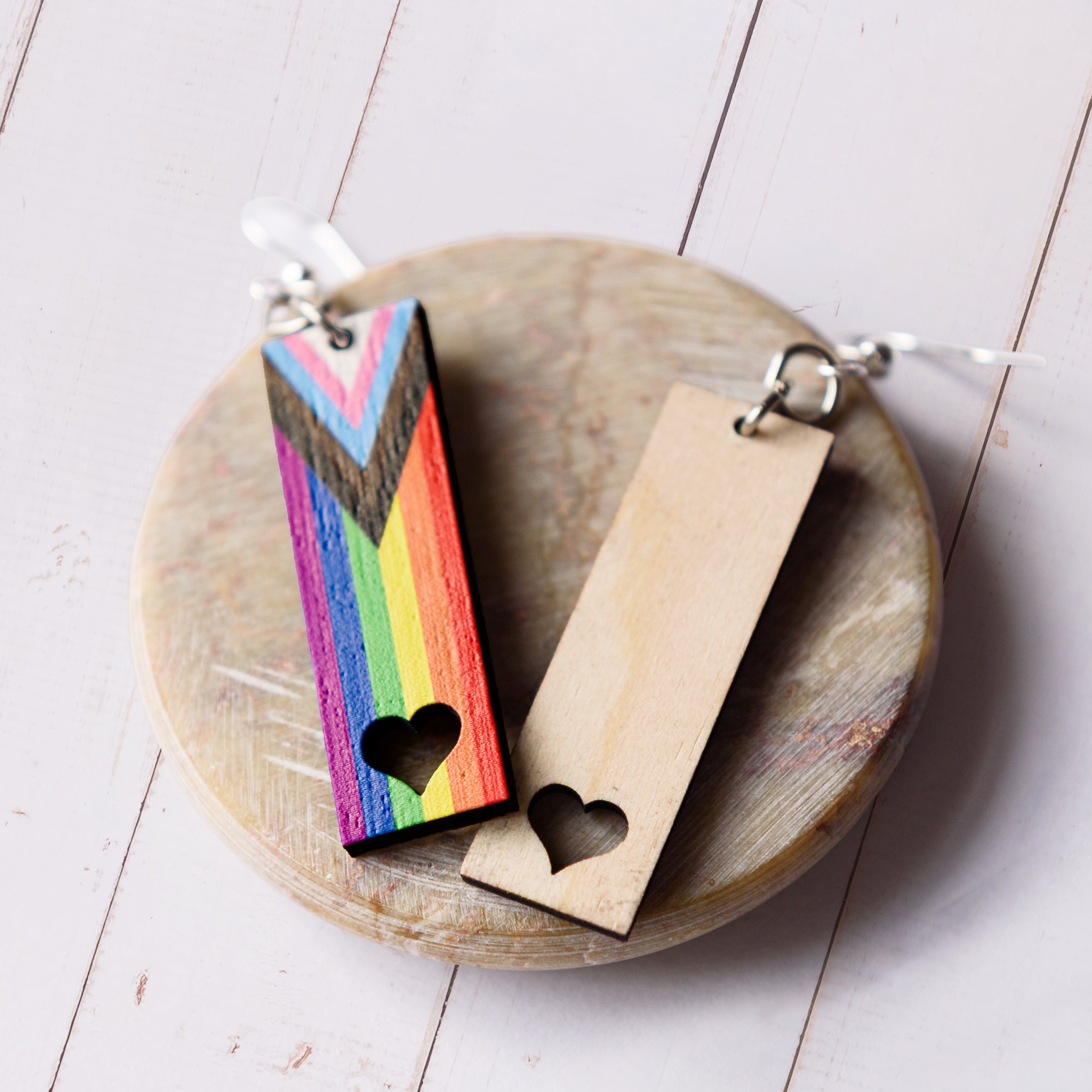 Pride Heart Wooden Earrings
