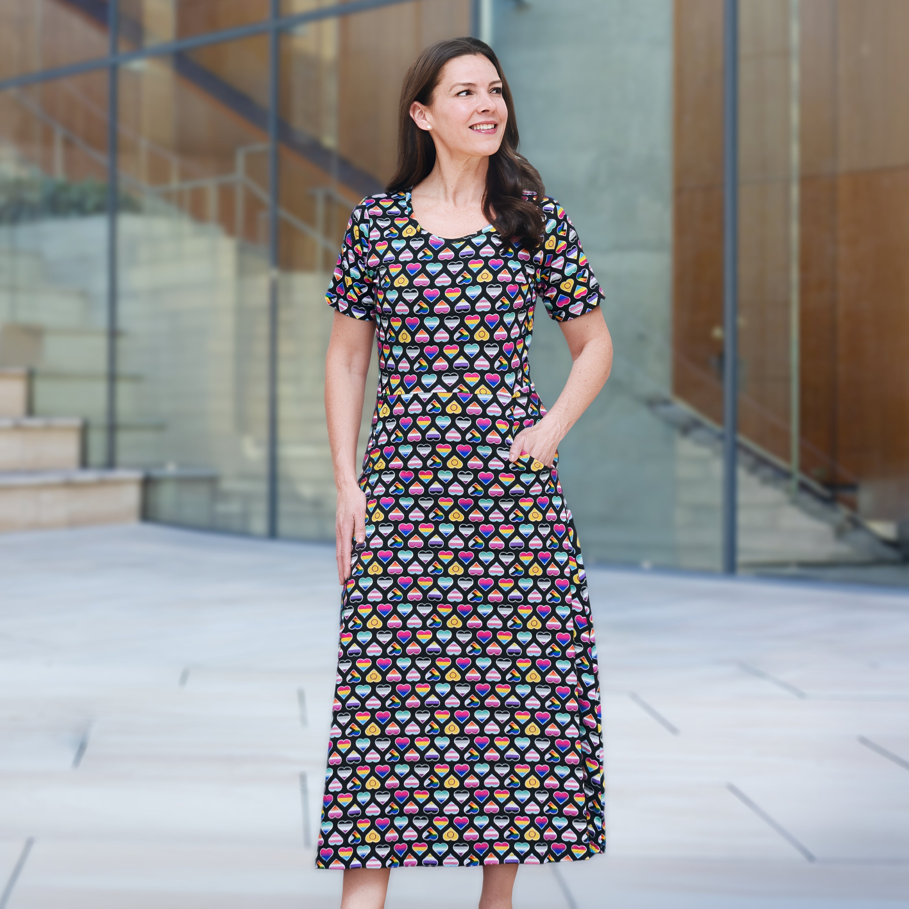 Pride Hearts Midi Dress (With Waist Seam)