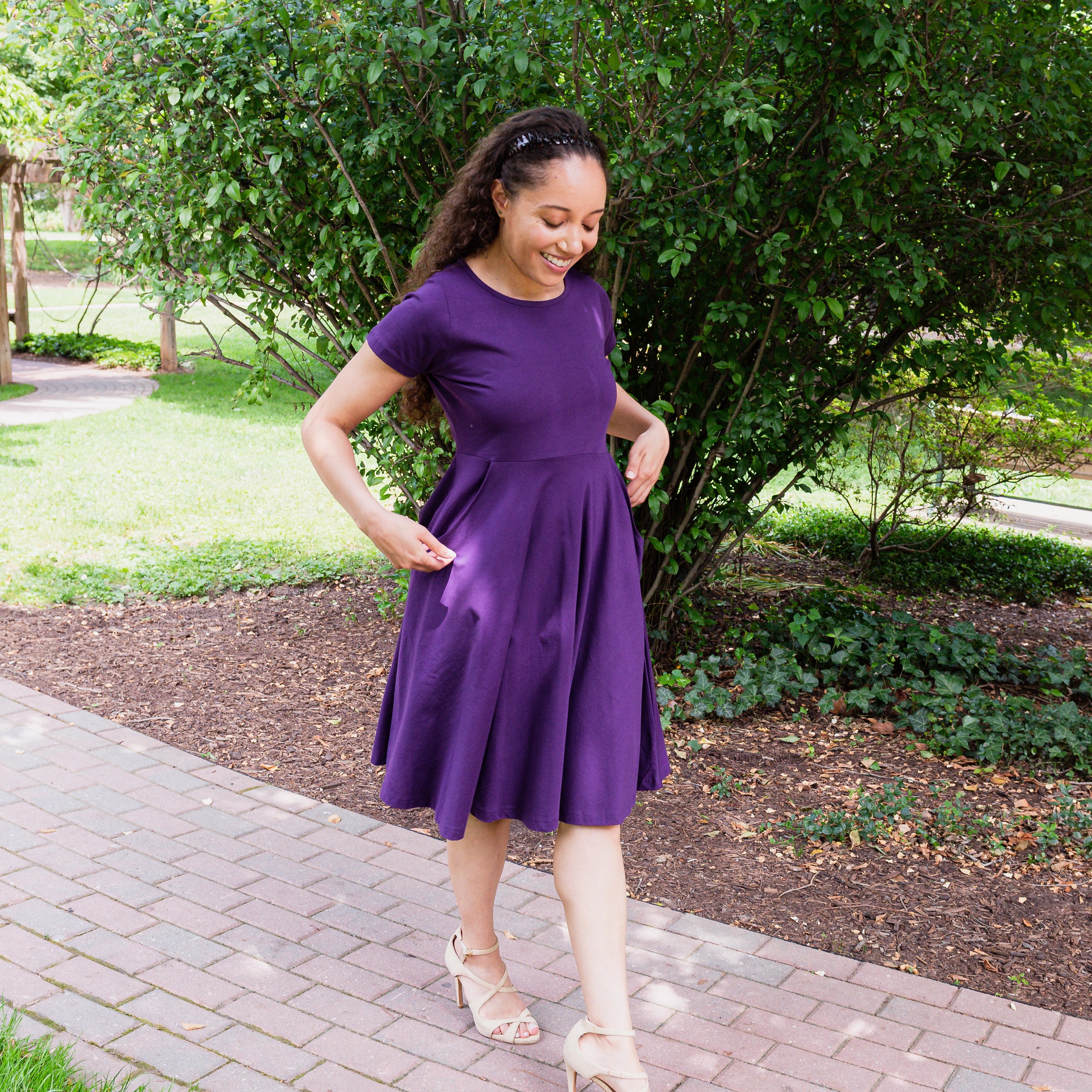 Purple Petite Twirl Dress with Pockets