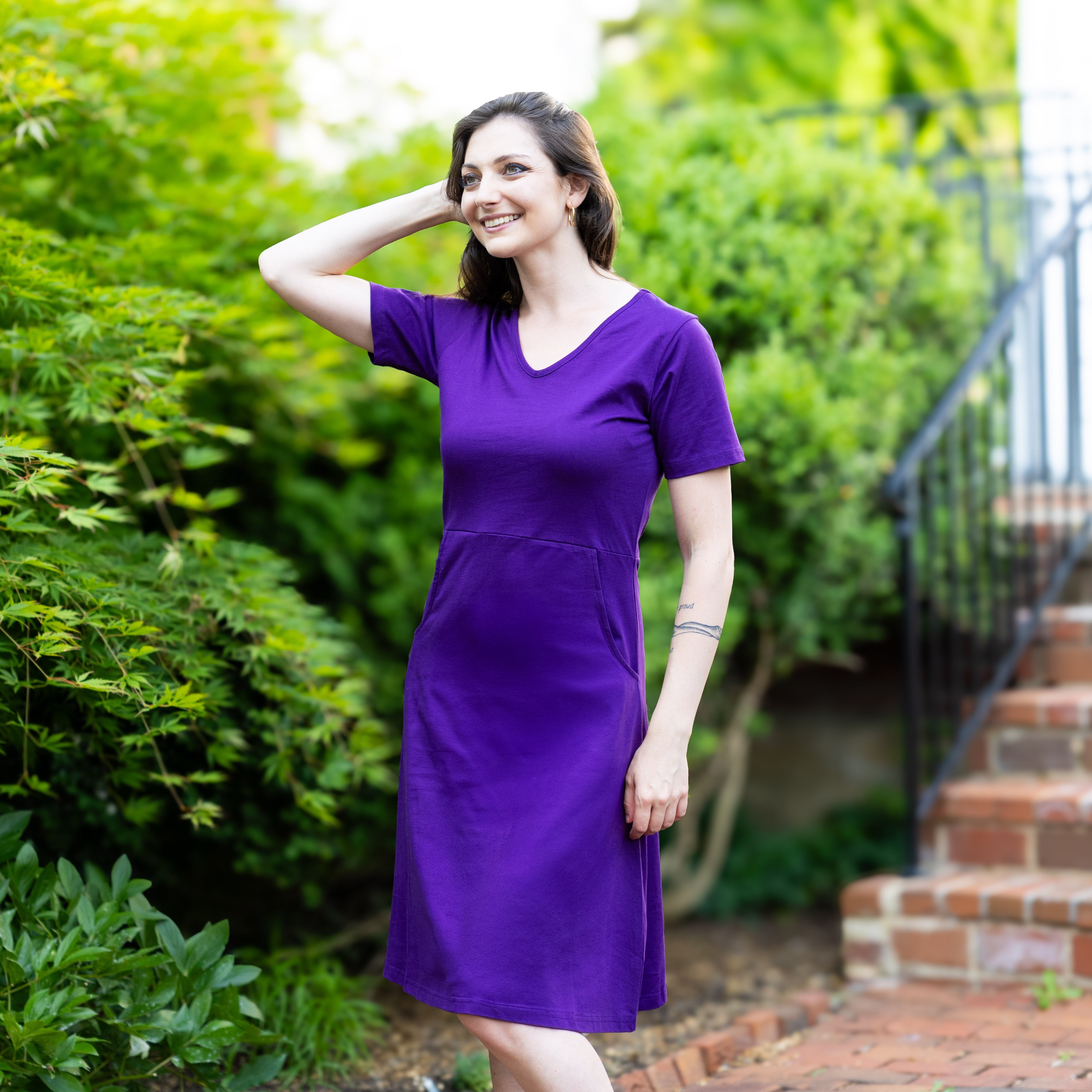 Purple A-Line Dress (With Waist Seam)