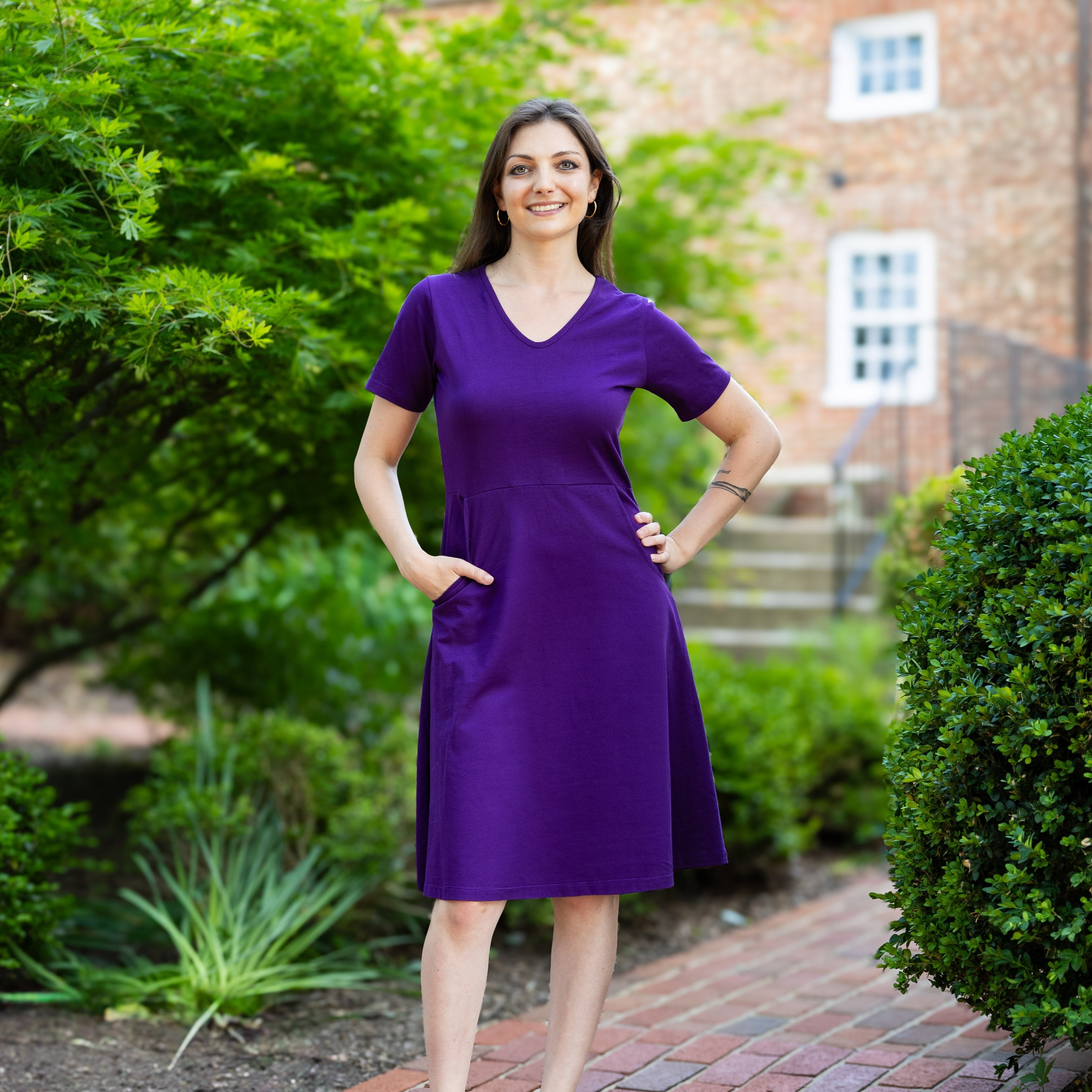 Purple A-Line Dress (With Waist Seam)