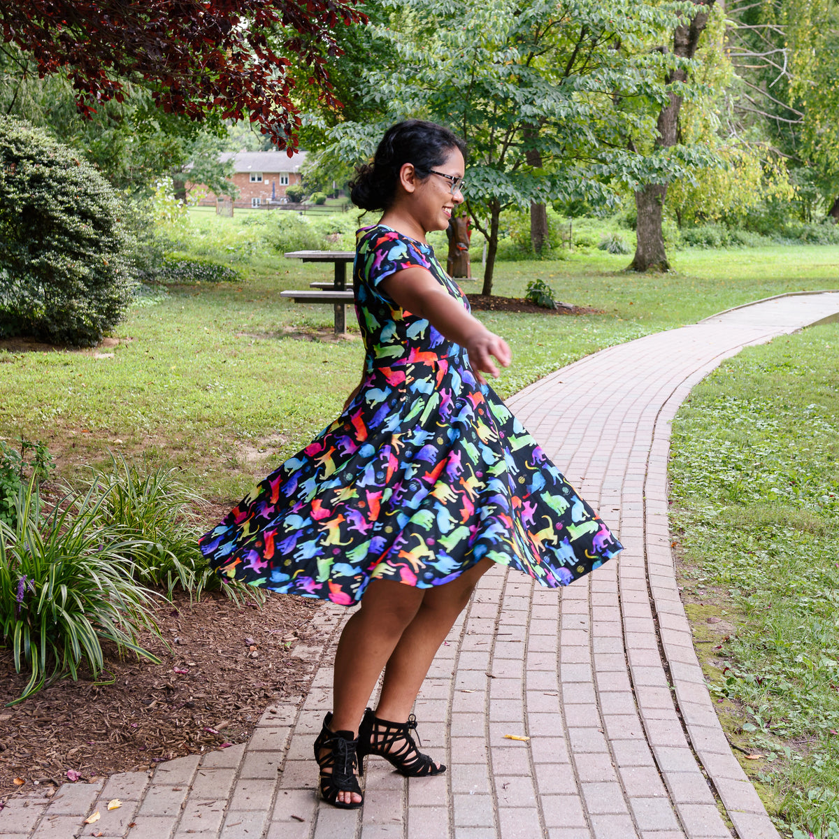 Rainbow Cats String Theory Petite Twirl Dress with Pockets