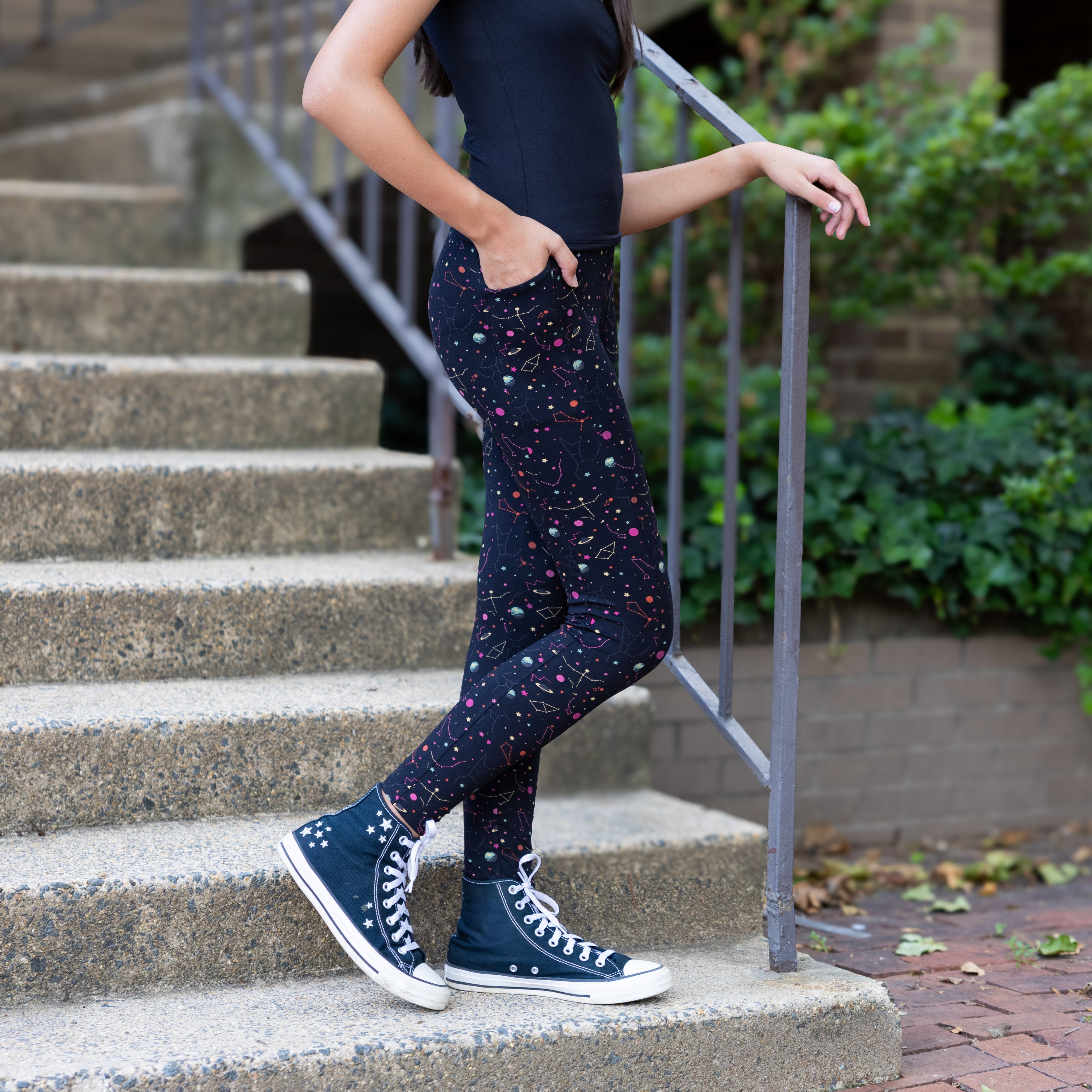 Rainbow Constellations Glow-in-the-Dark Kids Leggings with Pockets