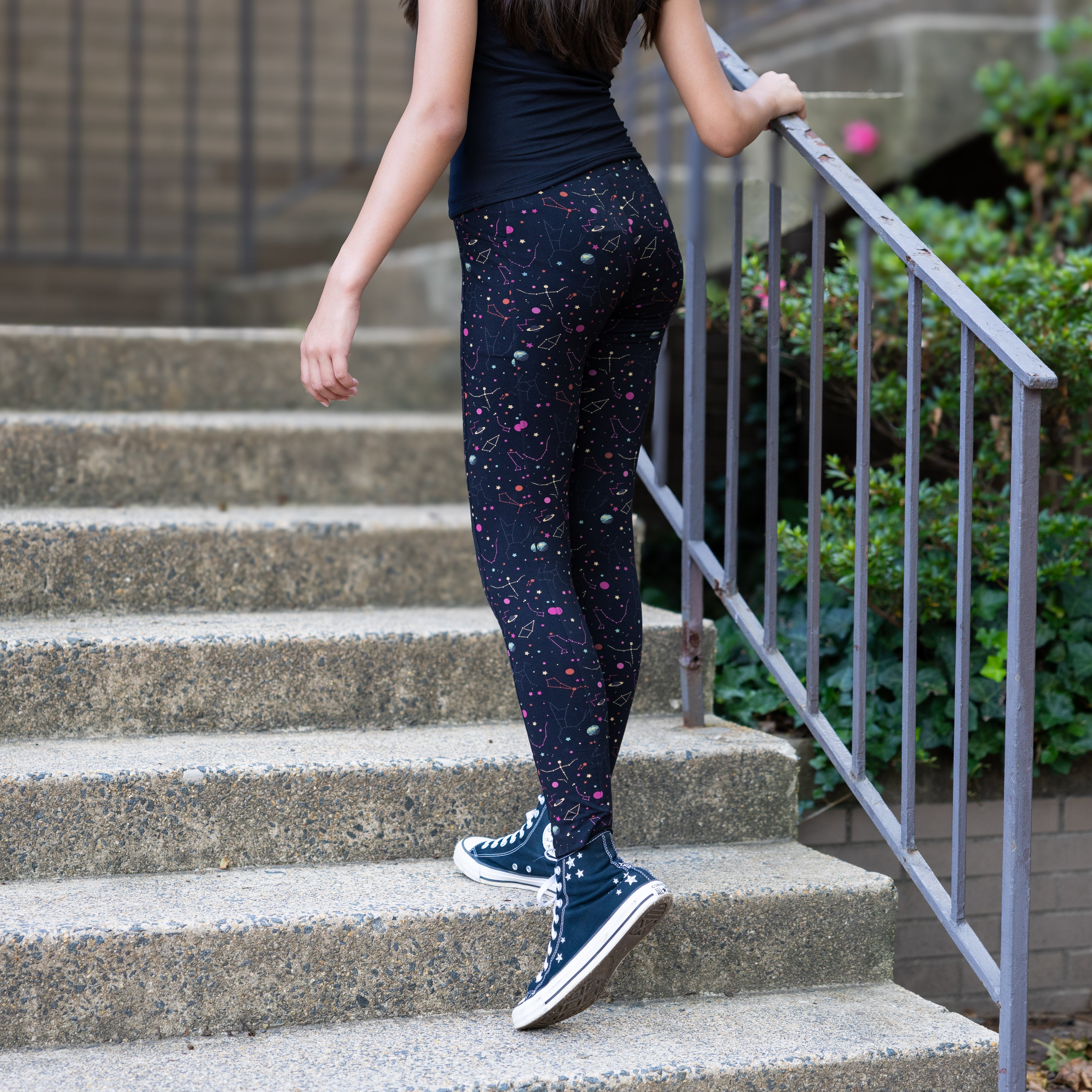 Rainbow Constellations Glow-in-the-Dark Kids Leggings with Pockets