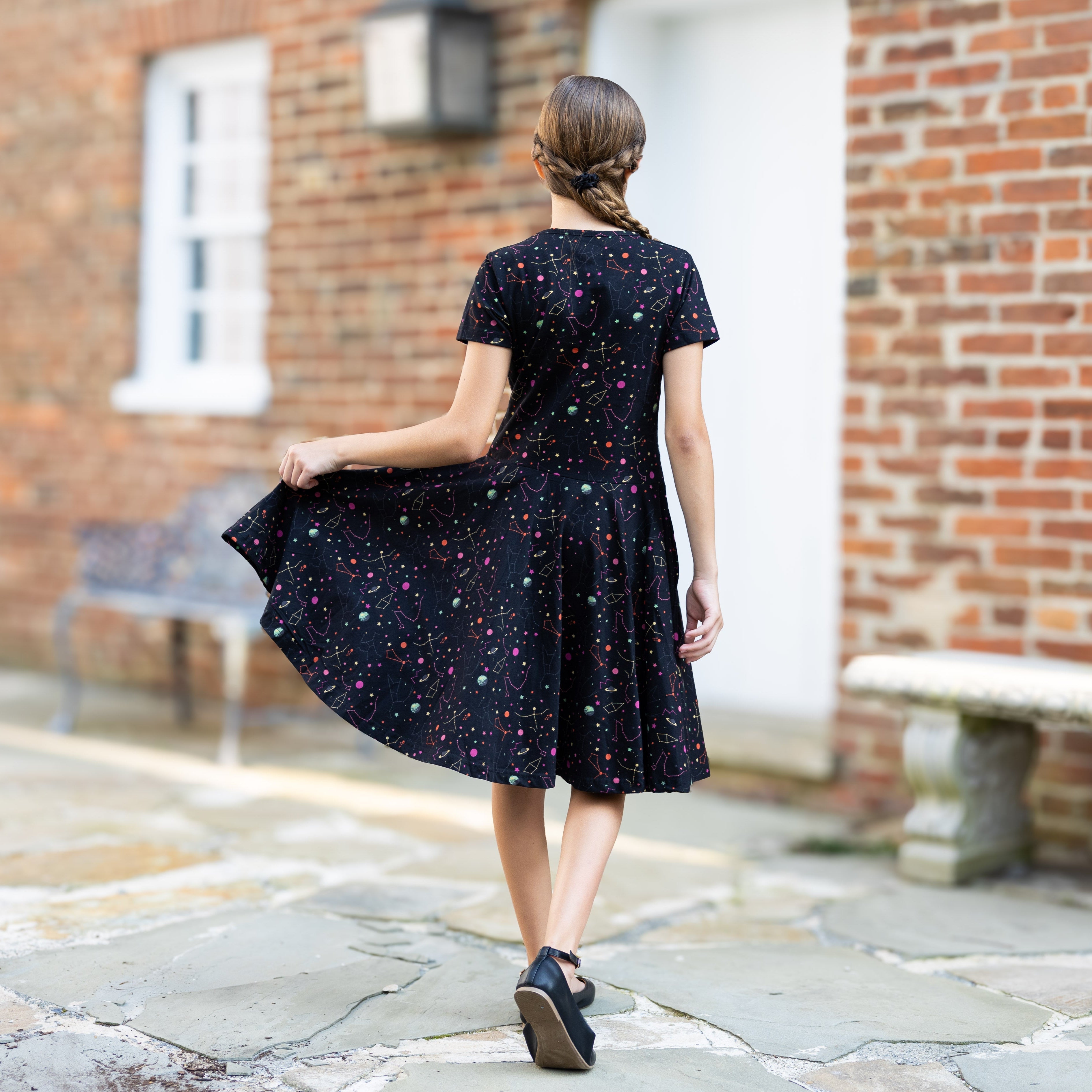 Rainbow Constellations Glow-in-the-Dark Kids Twirl Dress