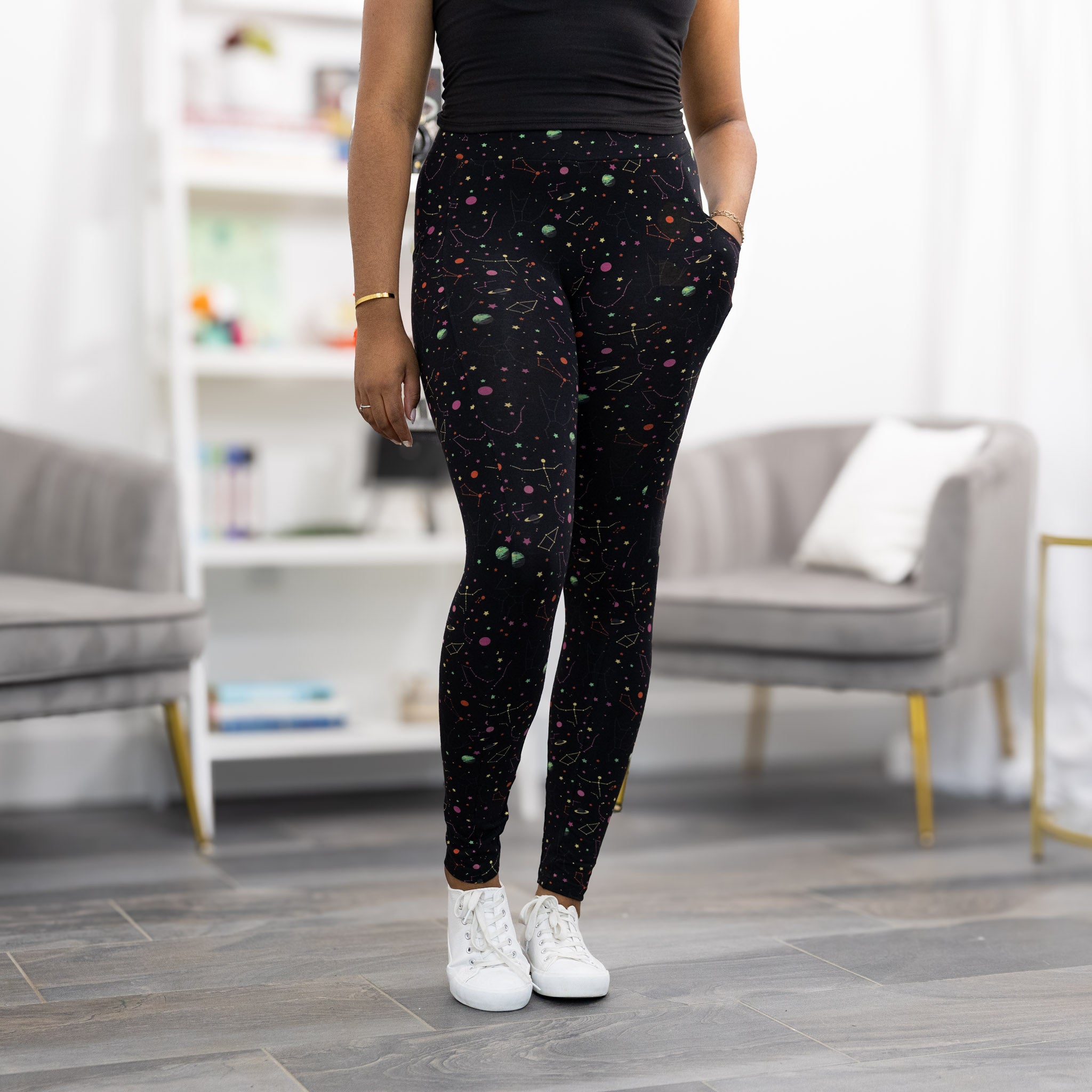 Rainbow Constellations Glow-in-the-Dark Adults Leggings with Pockets