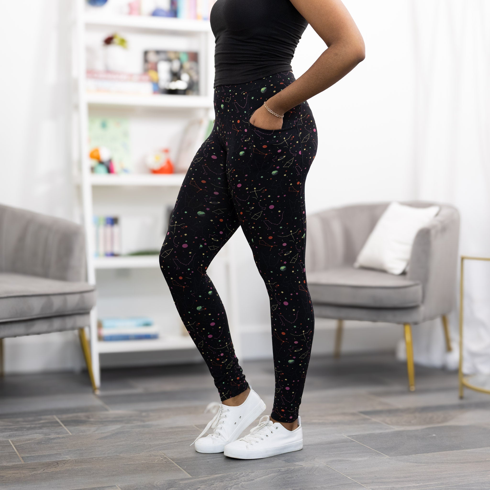 Rainbow Constellations Glow-in-the-Dark Adults Leggings with Pockets