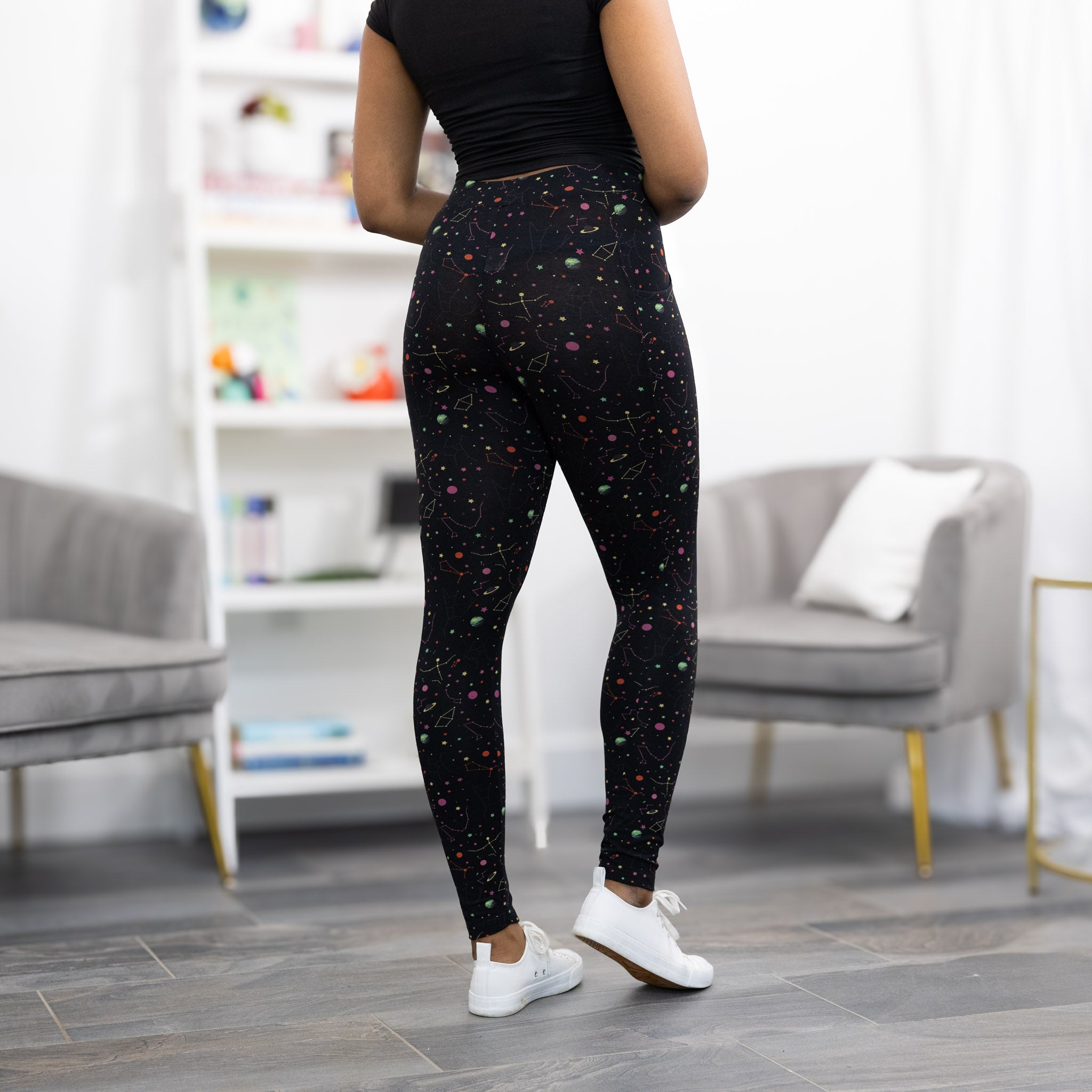 Rainbow Constellations Glow-in-the-Dark Adults Leggings with Pockets