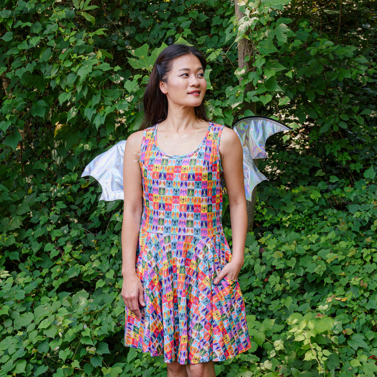 Rainbow Dragons Skater Dress with Pockets