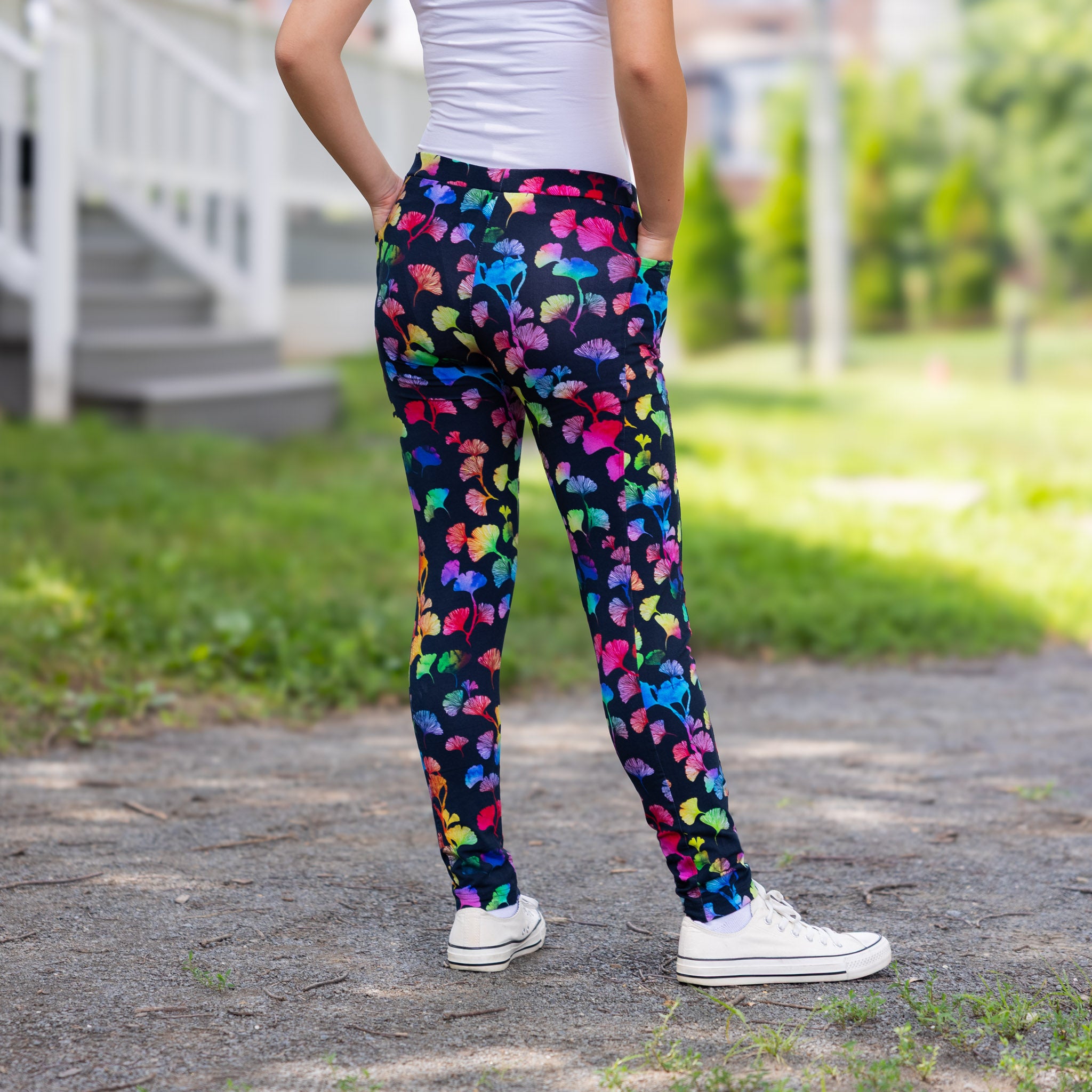 Rainbow Ginkgo Leaves Kids Leggings with Pockets