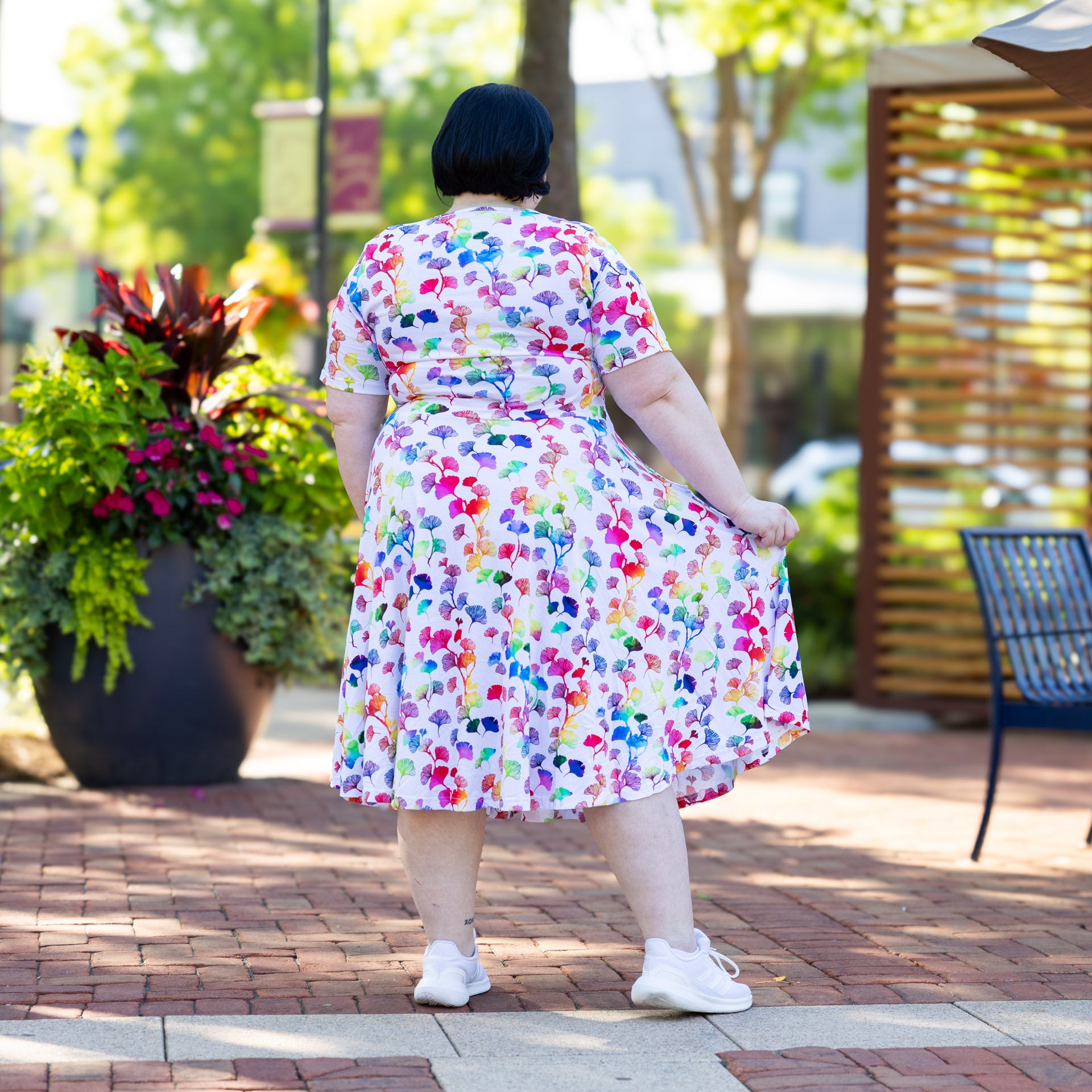 Rainbow Ginkgo Leaves Twirl Dress