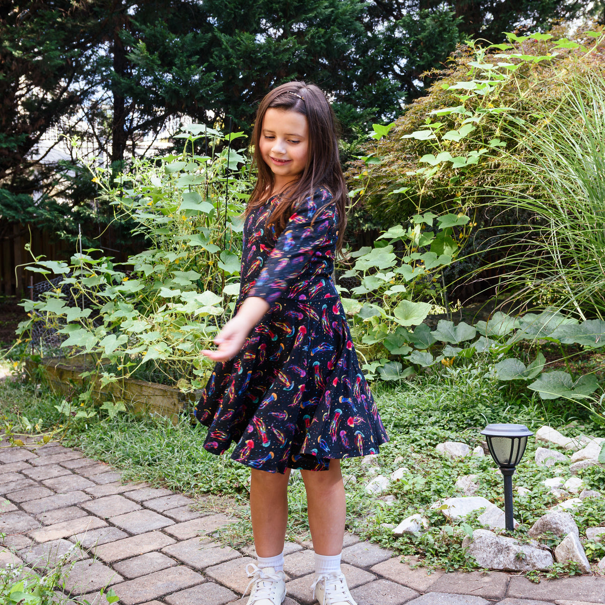 Rainbow Jellyfish Kids Twirl Dress with Pockets