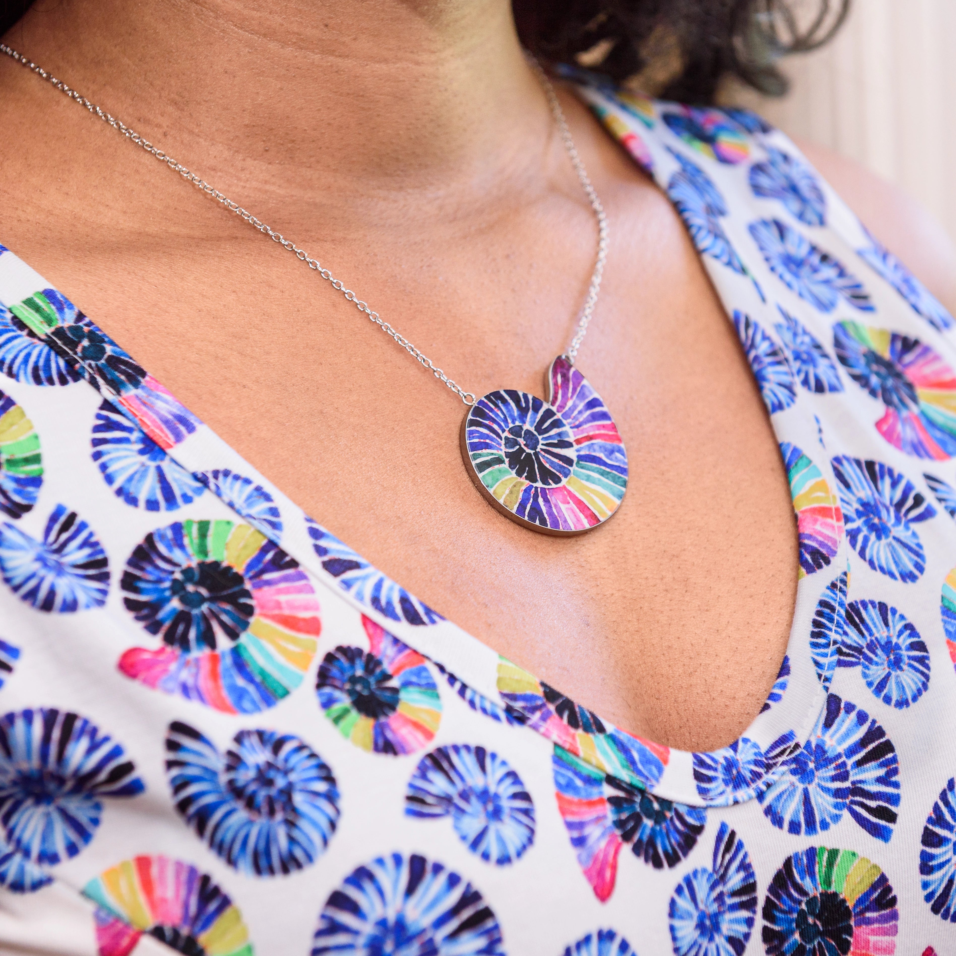 Rainbow Nautilus Stainless Steel Necklace