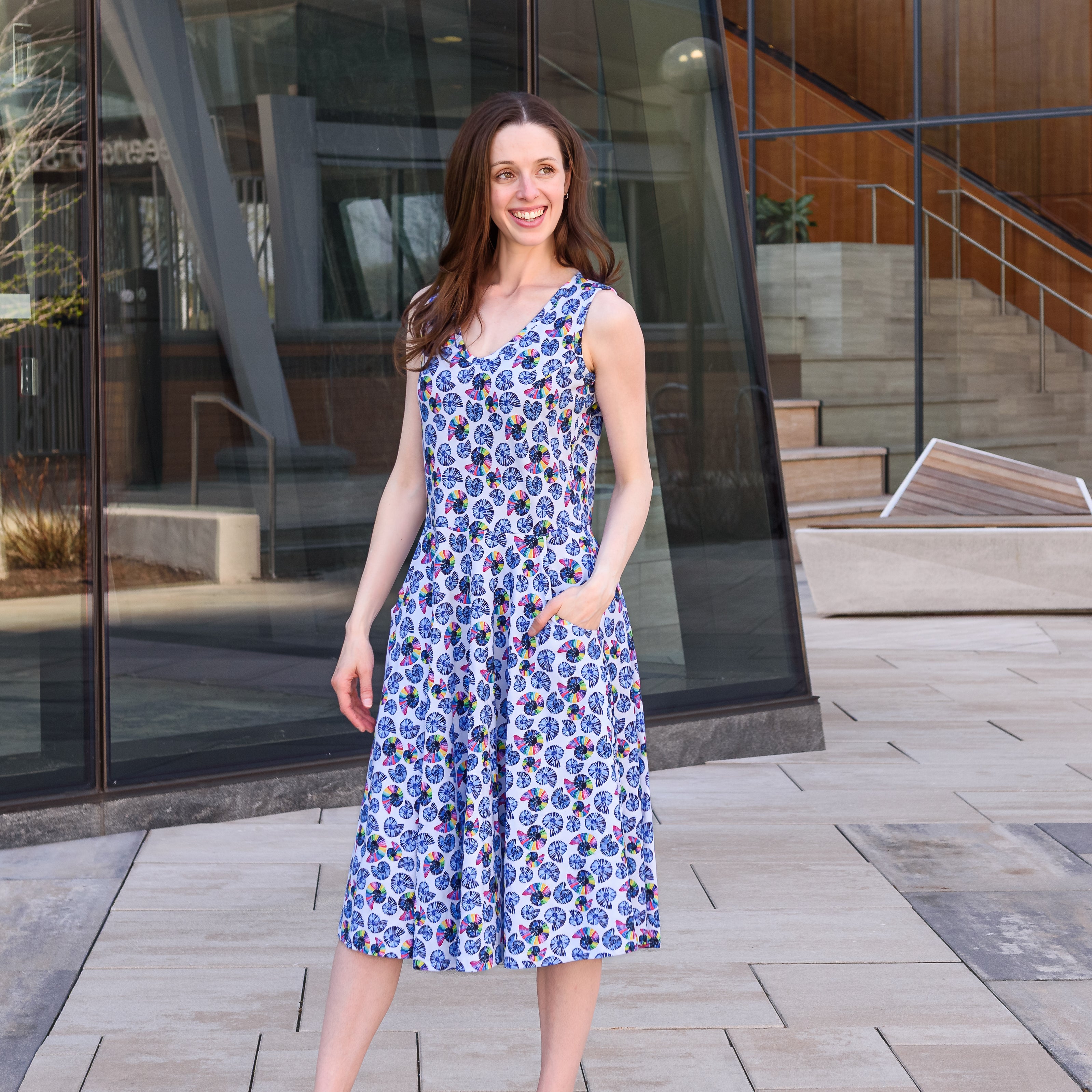 Rainbow Nautilus Twirl Dress with Pockets