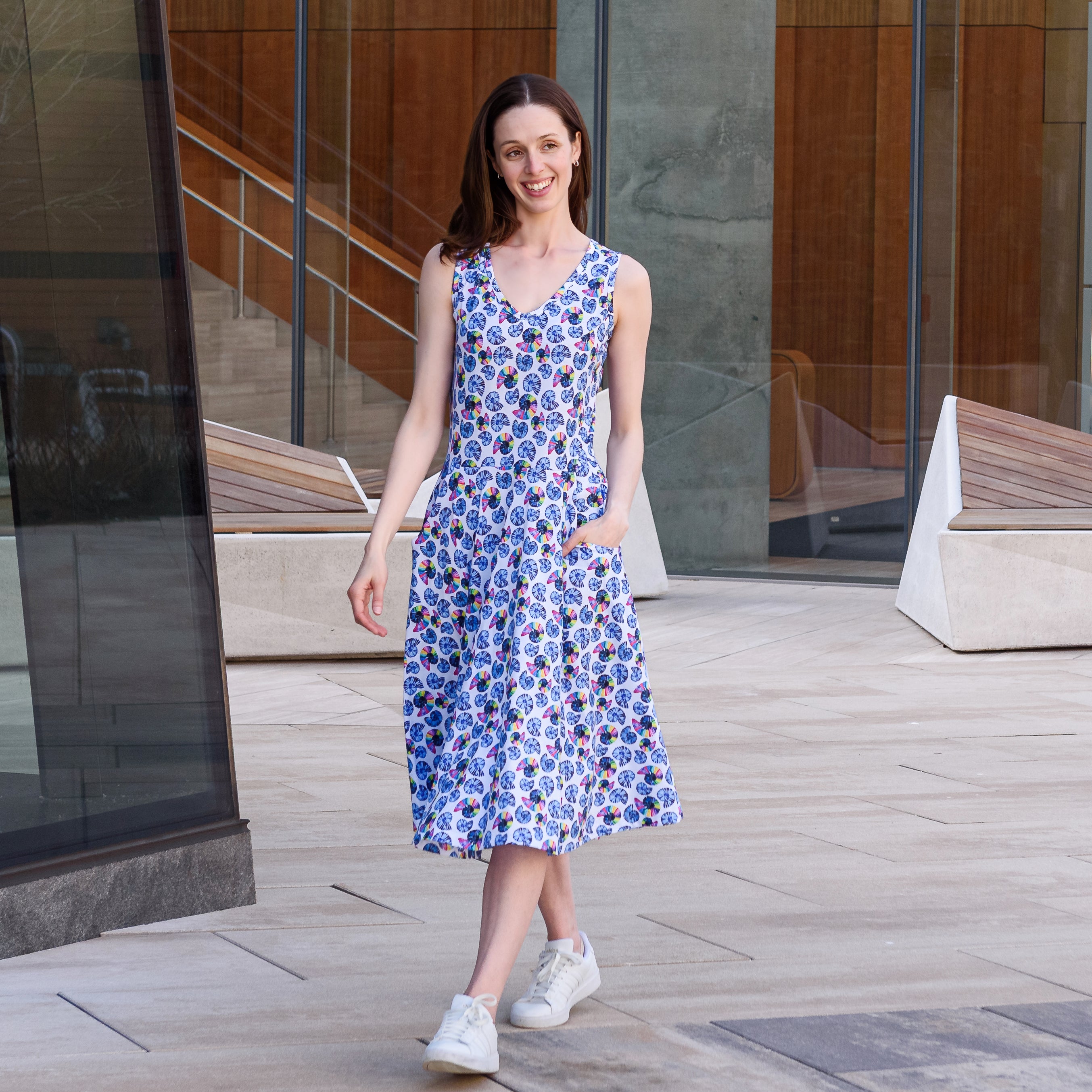 Rainbow Nautilus Twirl Dress with Pockets