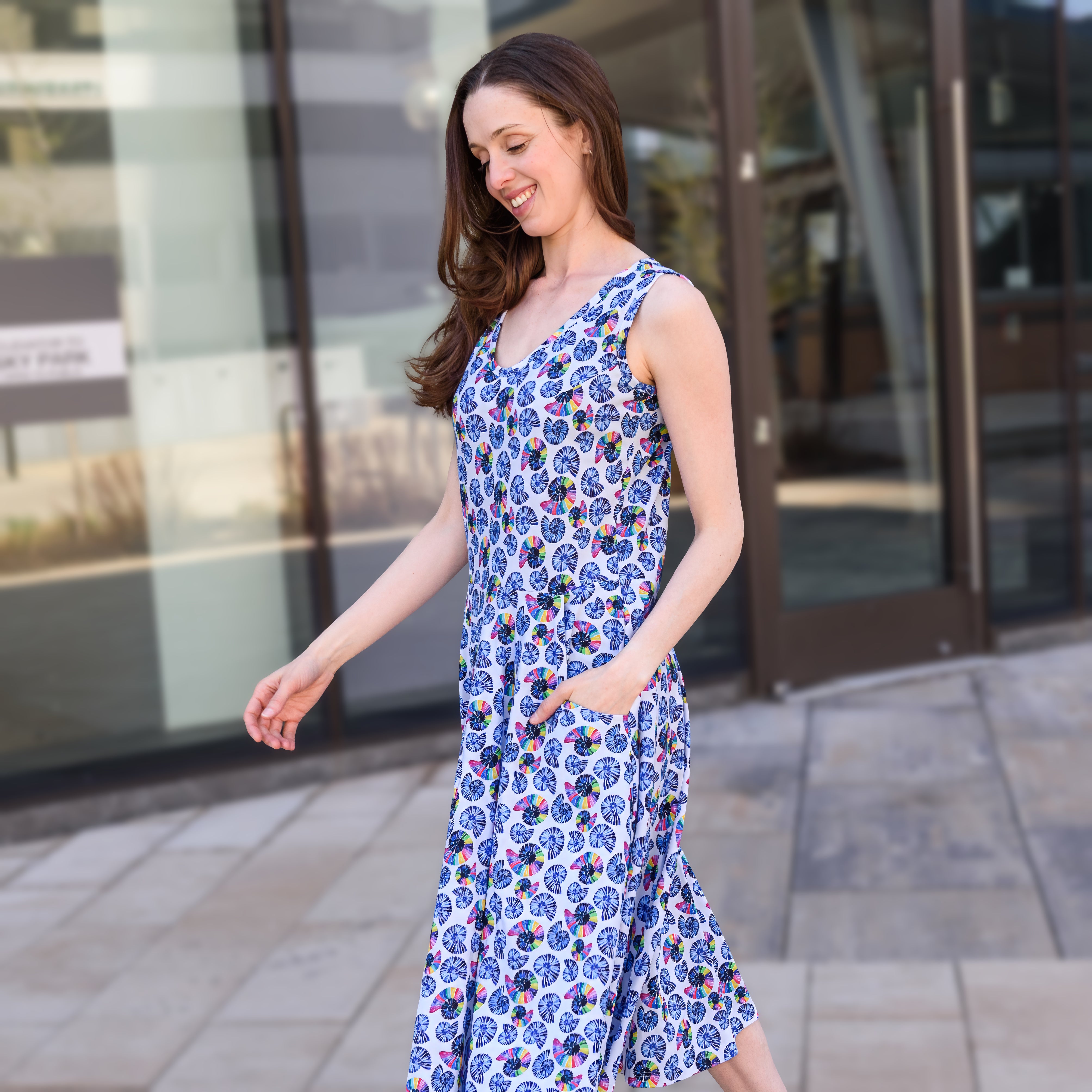 Rainbow Nautilus Twirl Dress with Pockets