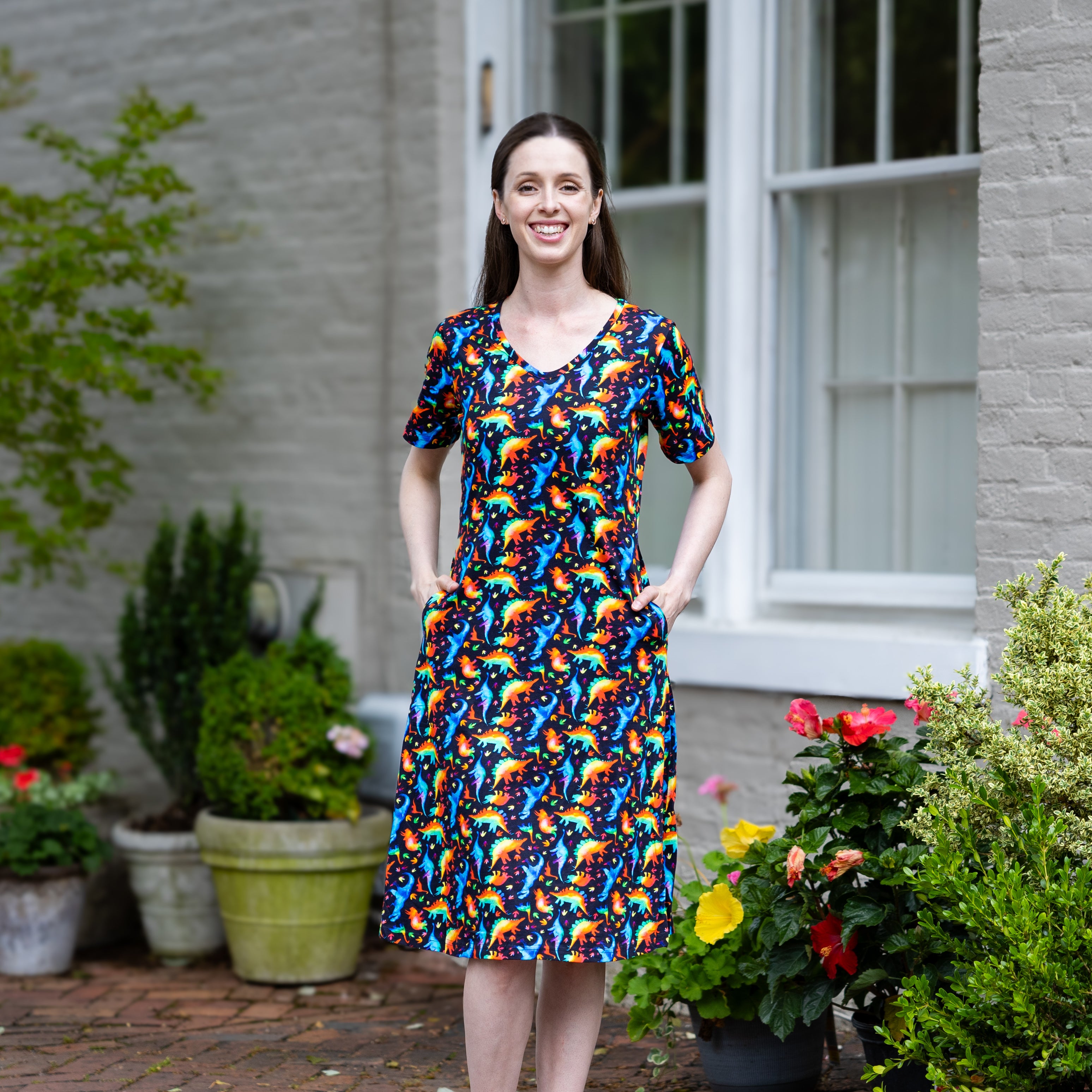 Rainbowsaurus A-Line Dress (No Waist Seam)