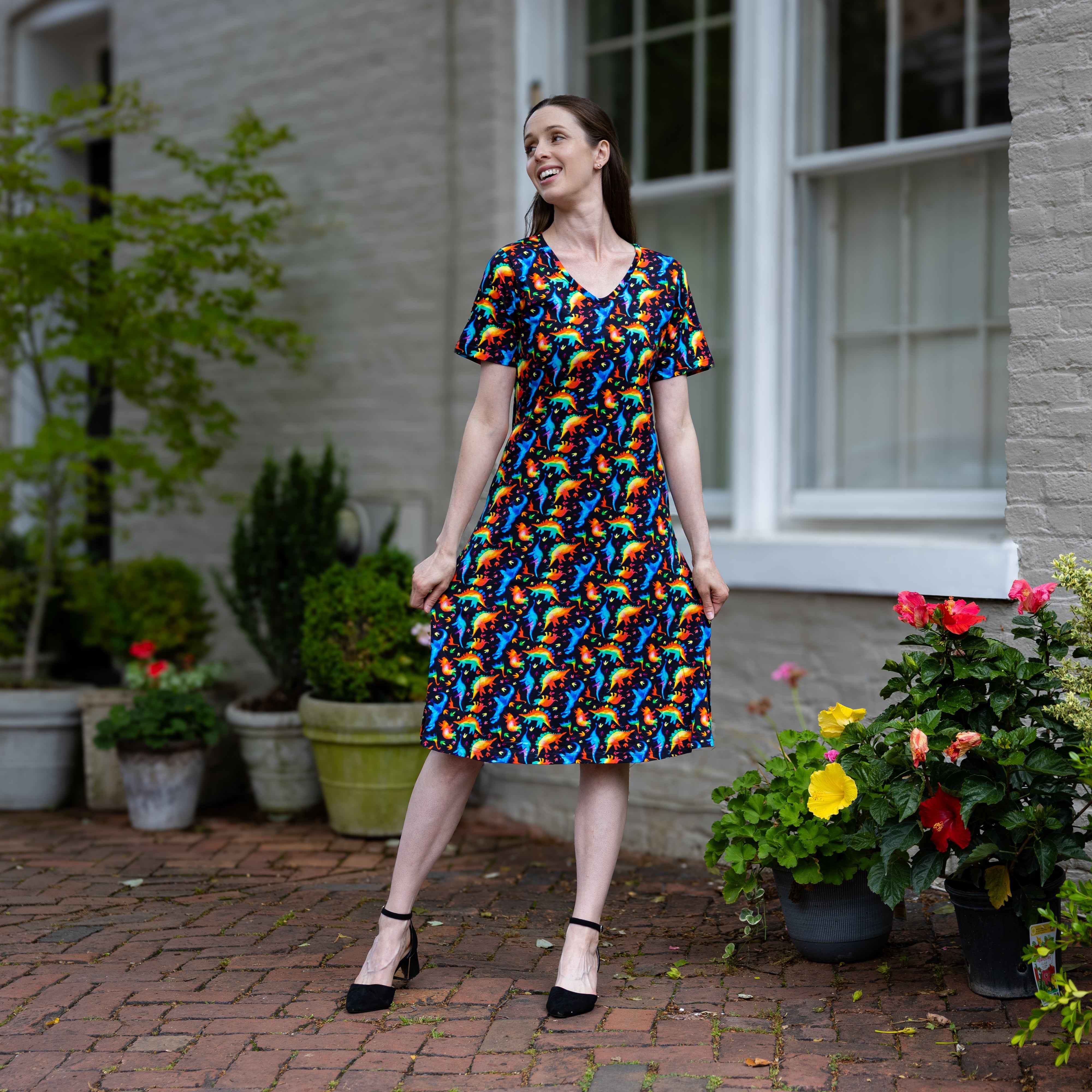 Rainbowsaurus A-Line Dress (No Waist Seam)