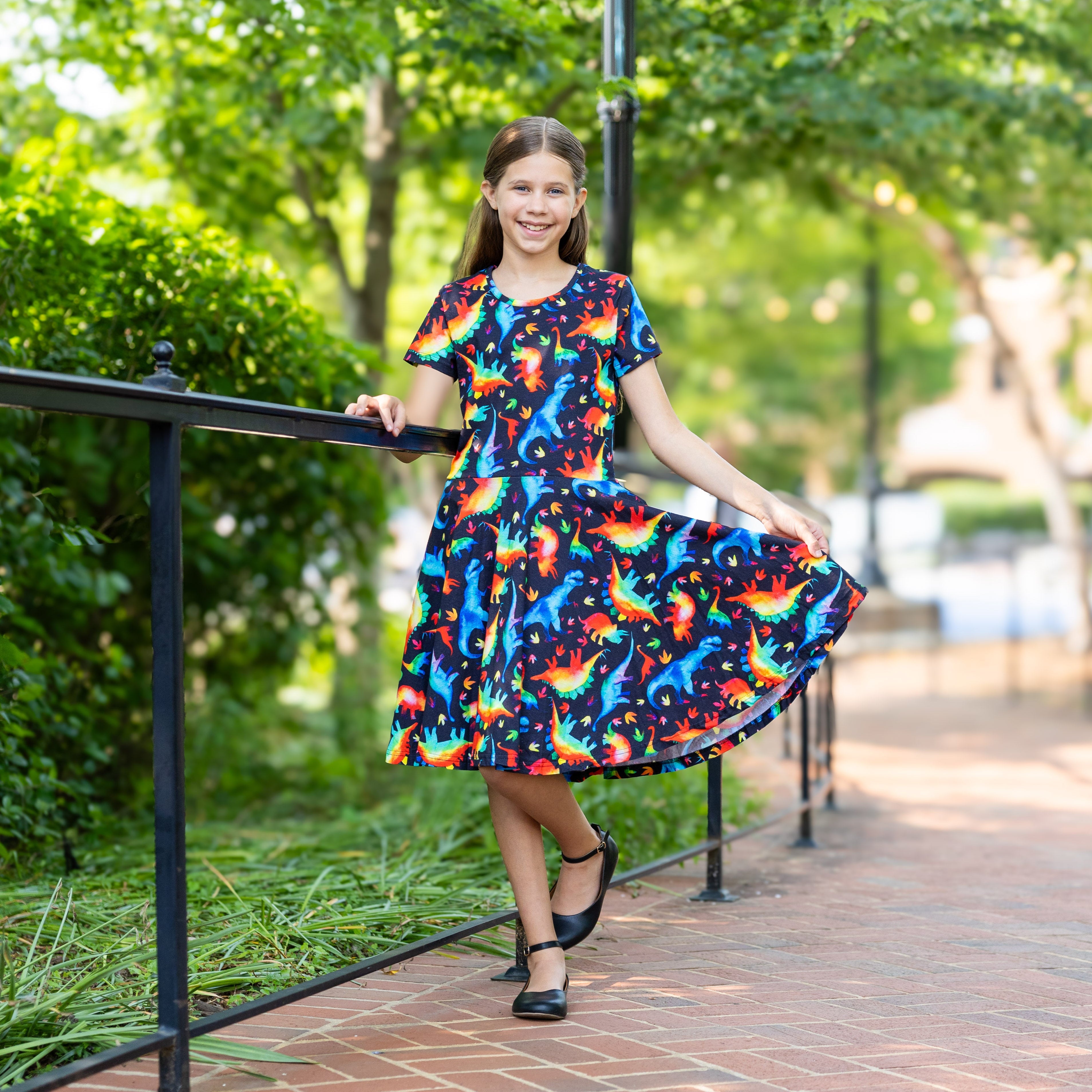 Rainbowsaurus Kids Twirl Dress