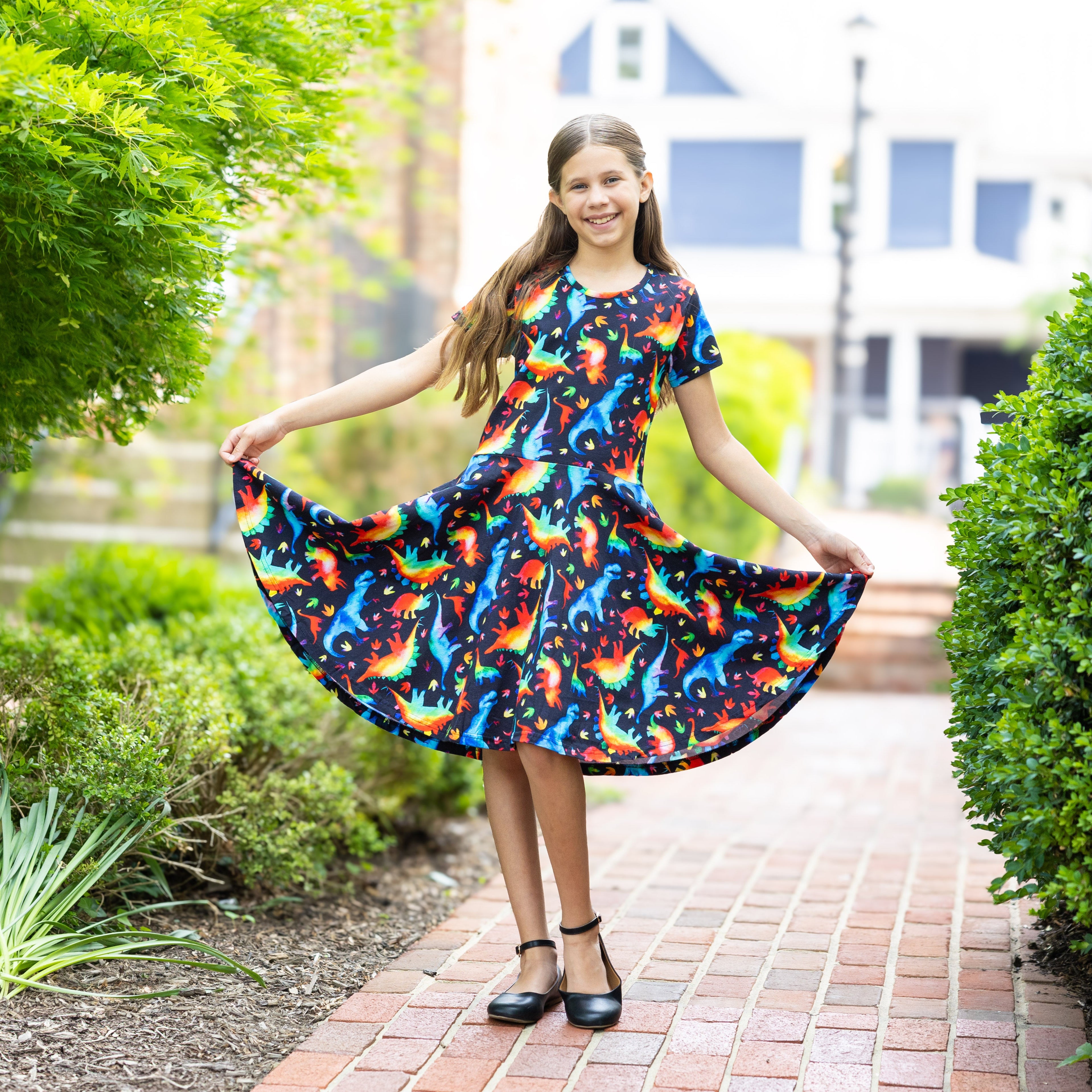 Rainbowsaurus Kids Twirl Dress