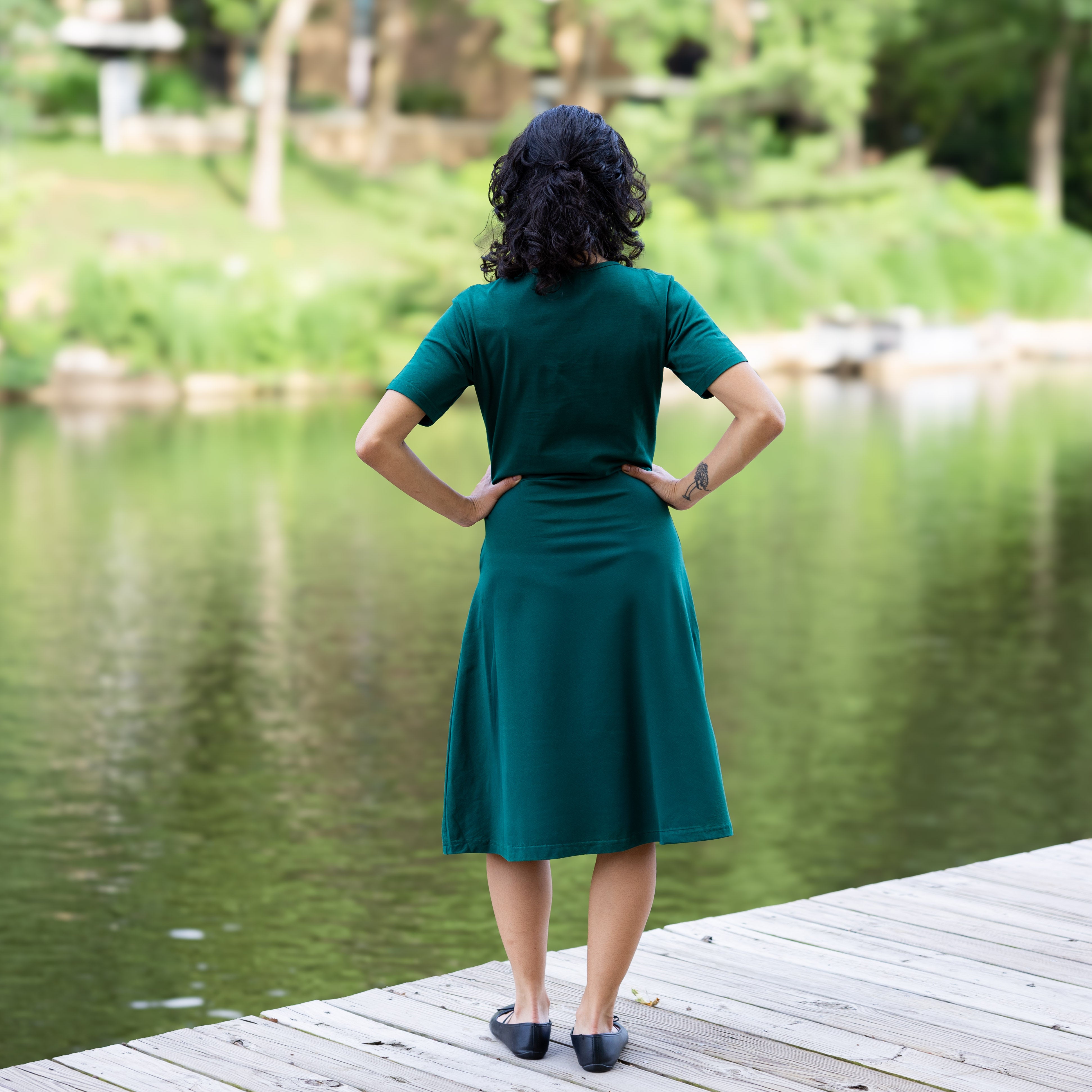 Rainforest Green A-Line Dress (With Waist Seam)