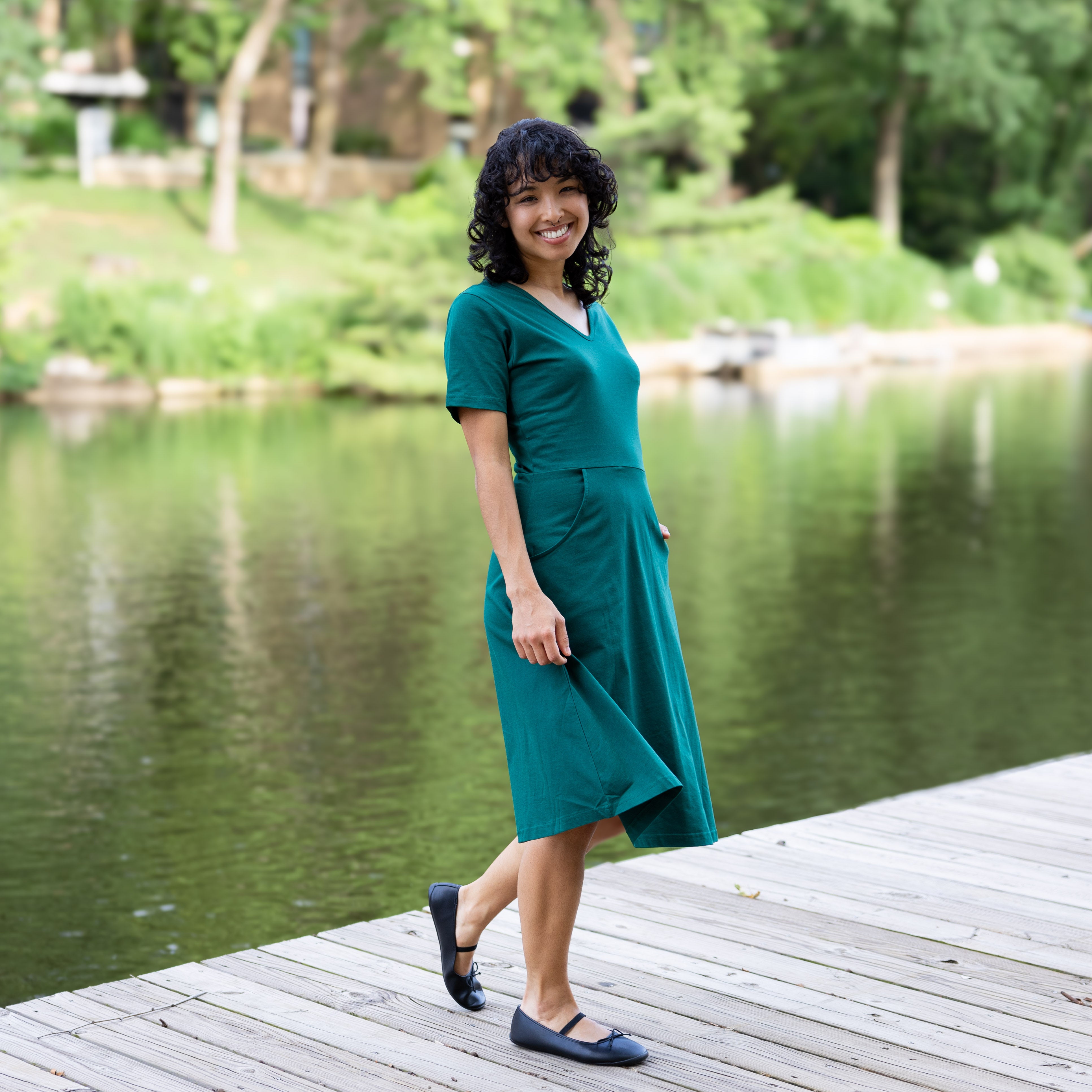 Rainforest Green A-Line Dress (With Waist Seam)