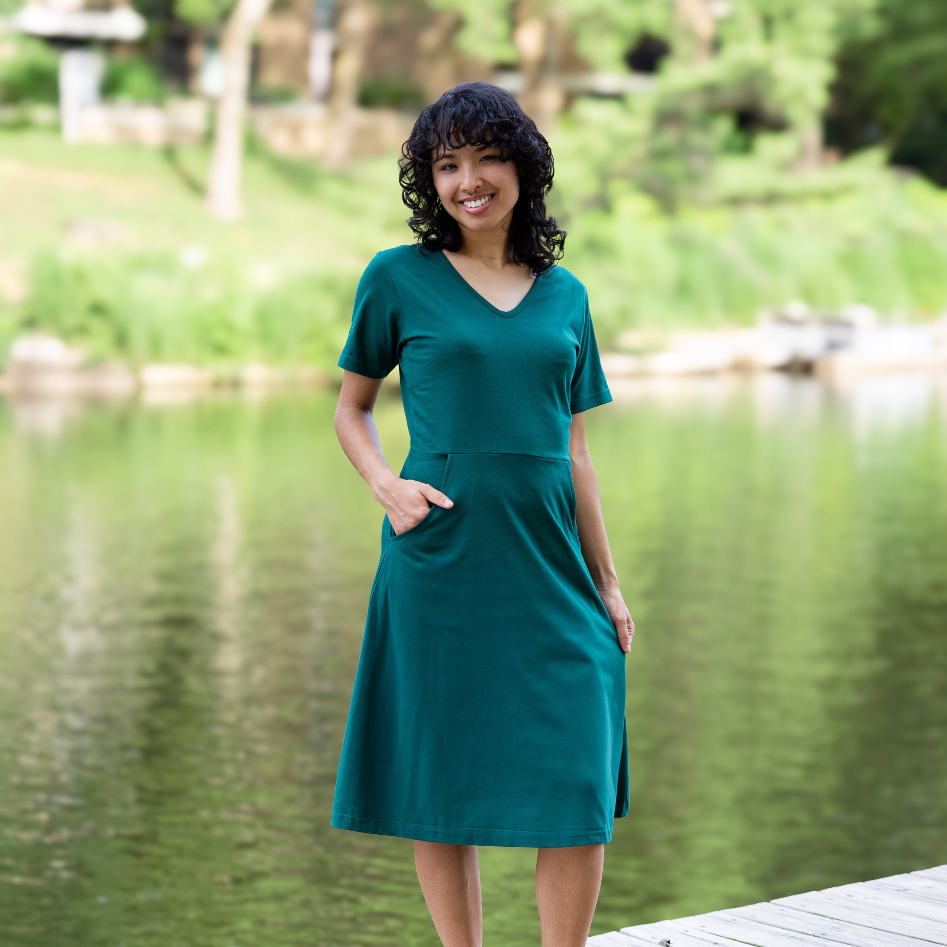 Rainforest Green A-Line Dress (With Waist Seam)