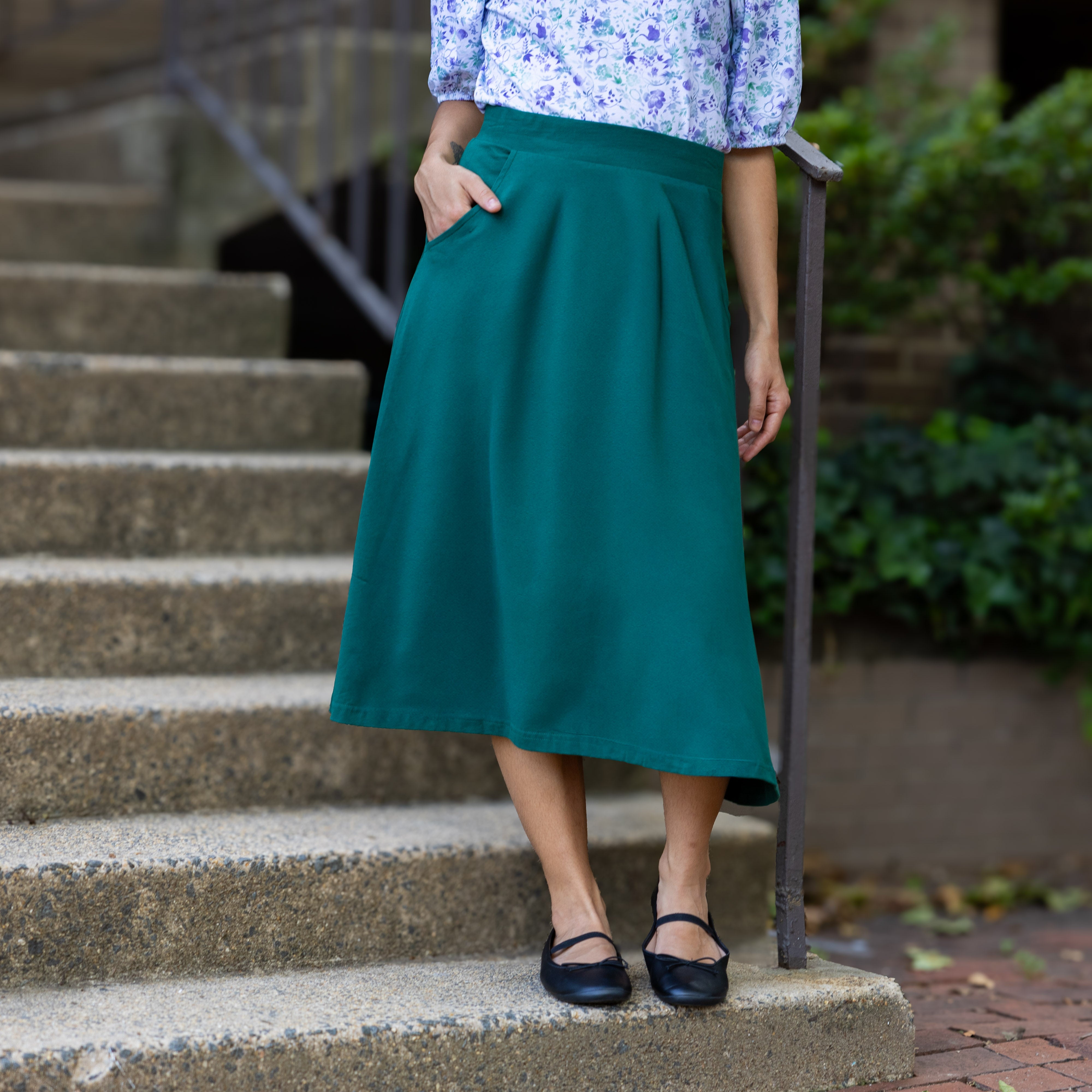 Rainforest Green Half Circle Midi Skirt