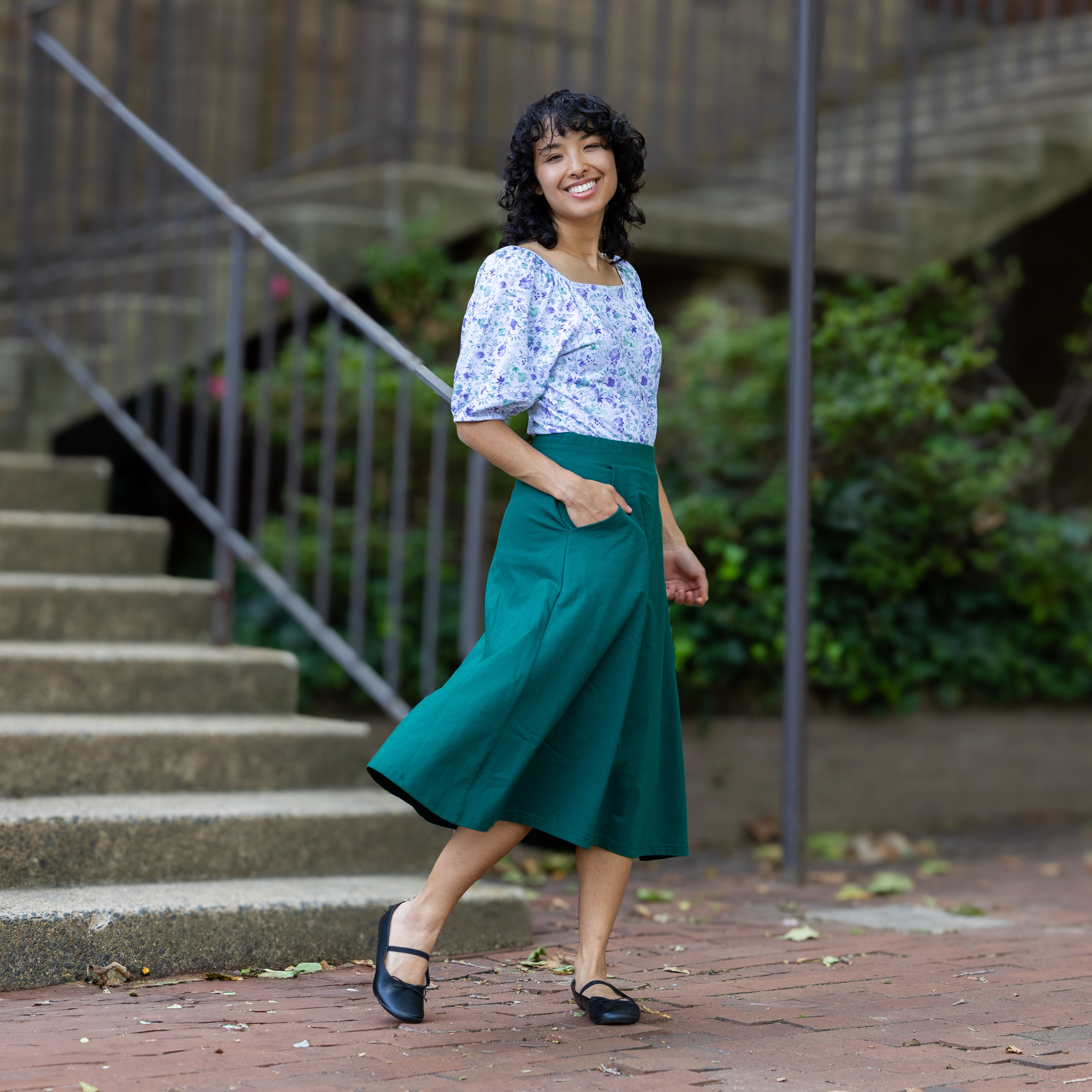 Rainforest Green Half Circle Midi Skirt