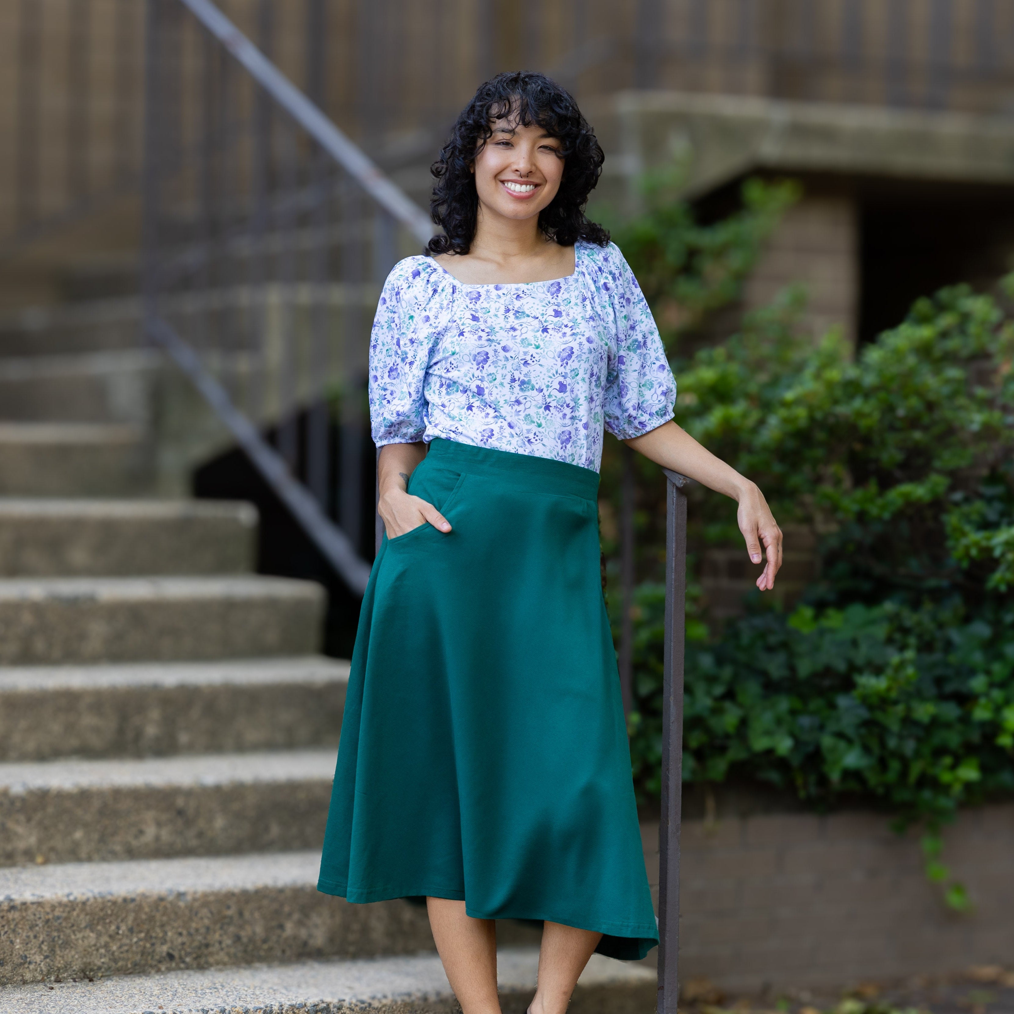 Rainforest Green Half Circle Midi Skirt