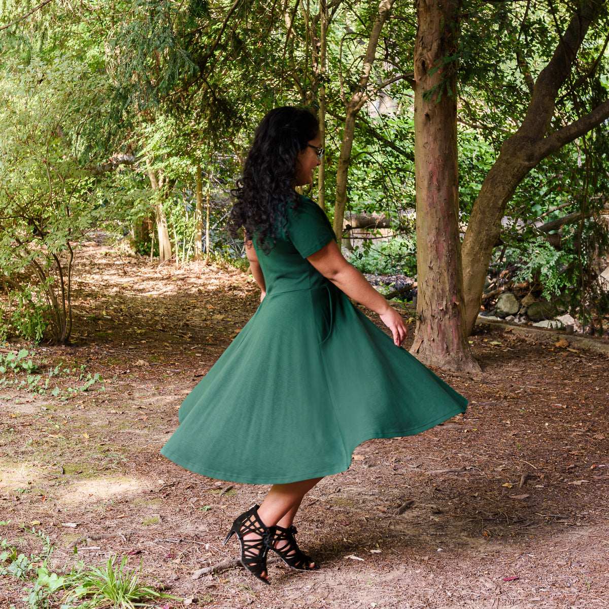 Rainforest Green Petite Twirl Dress with Pockets