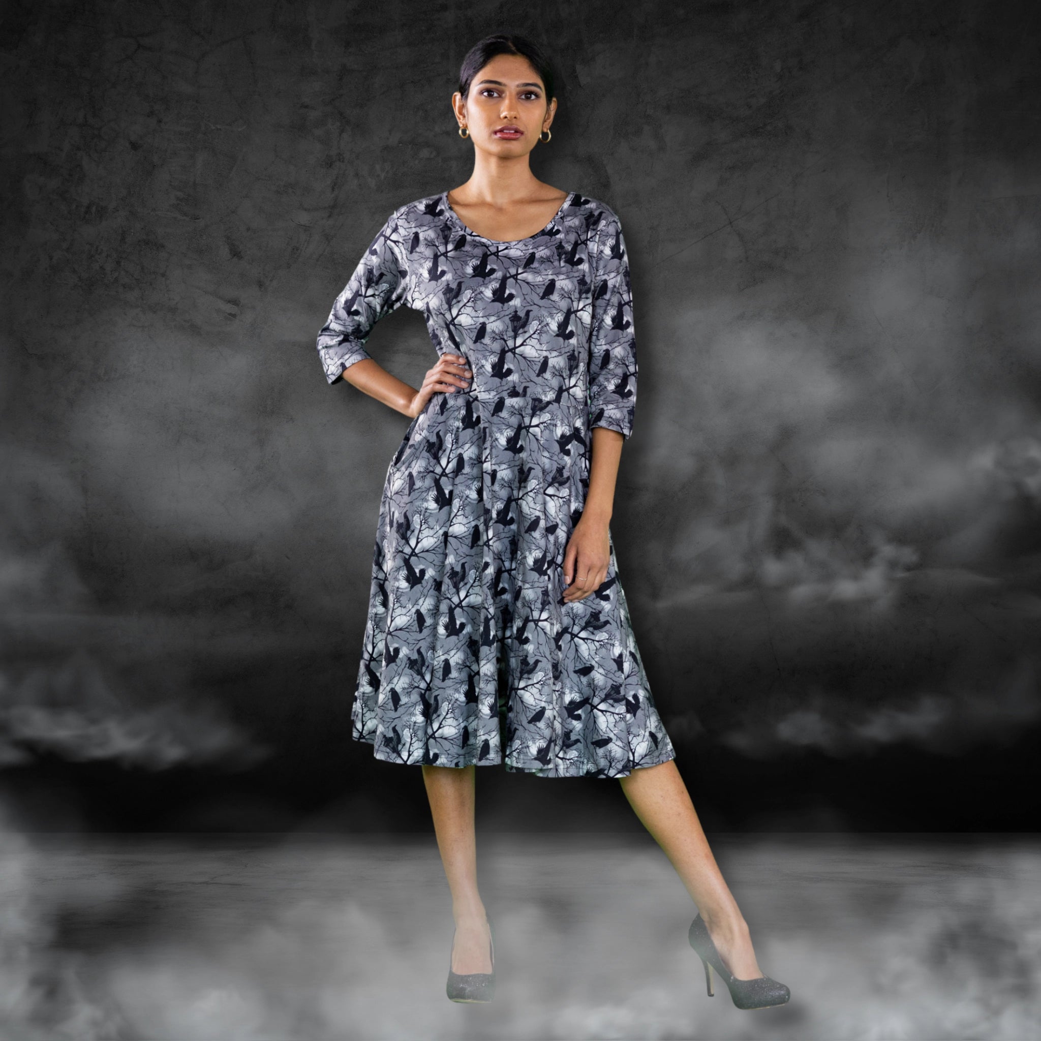 Raven 3/4th Sleeves Twirl Dress