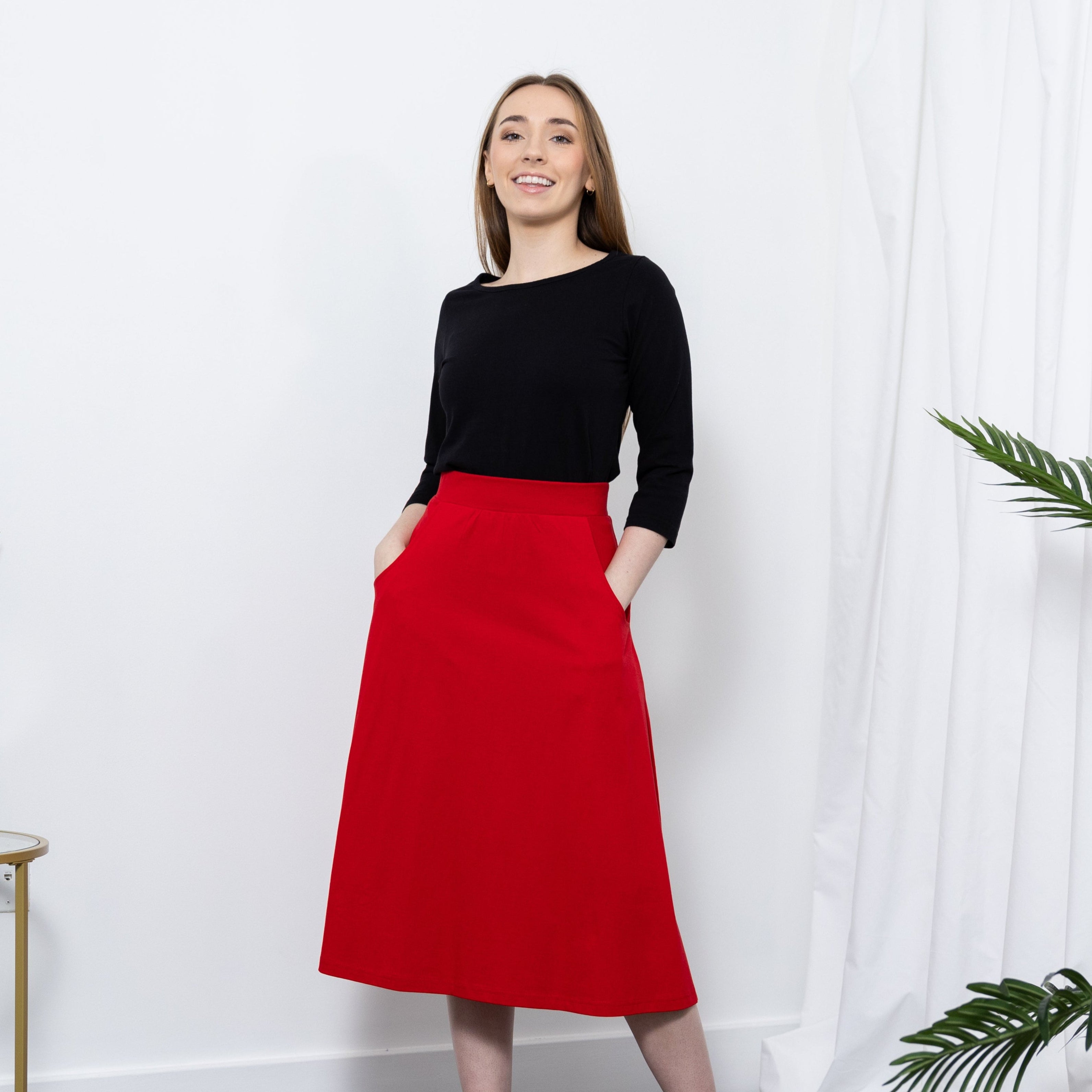 True Red Half Circle Midi Skirt