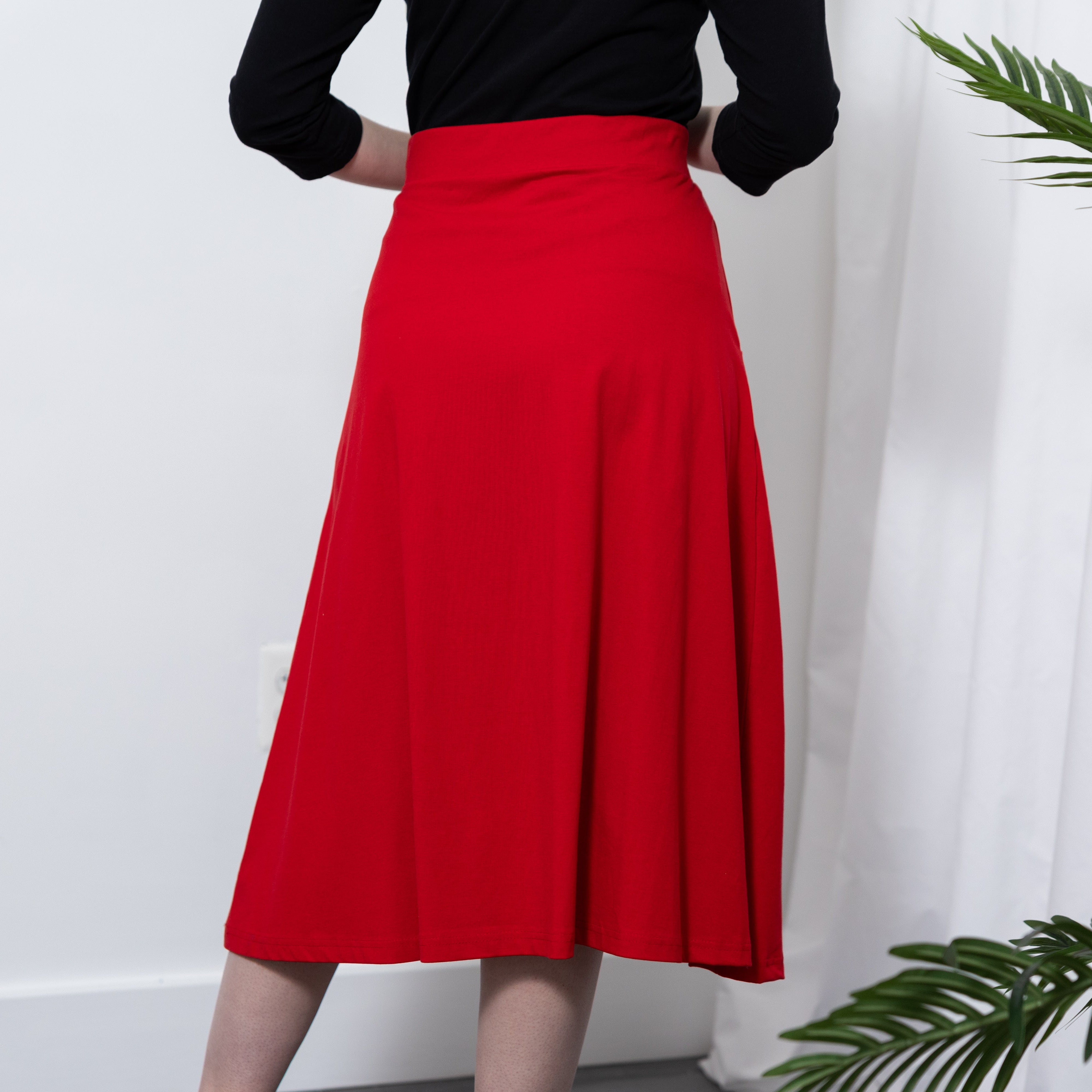True Red Half Circle Midi Skirt