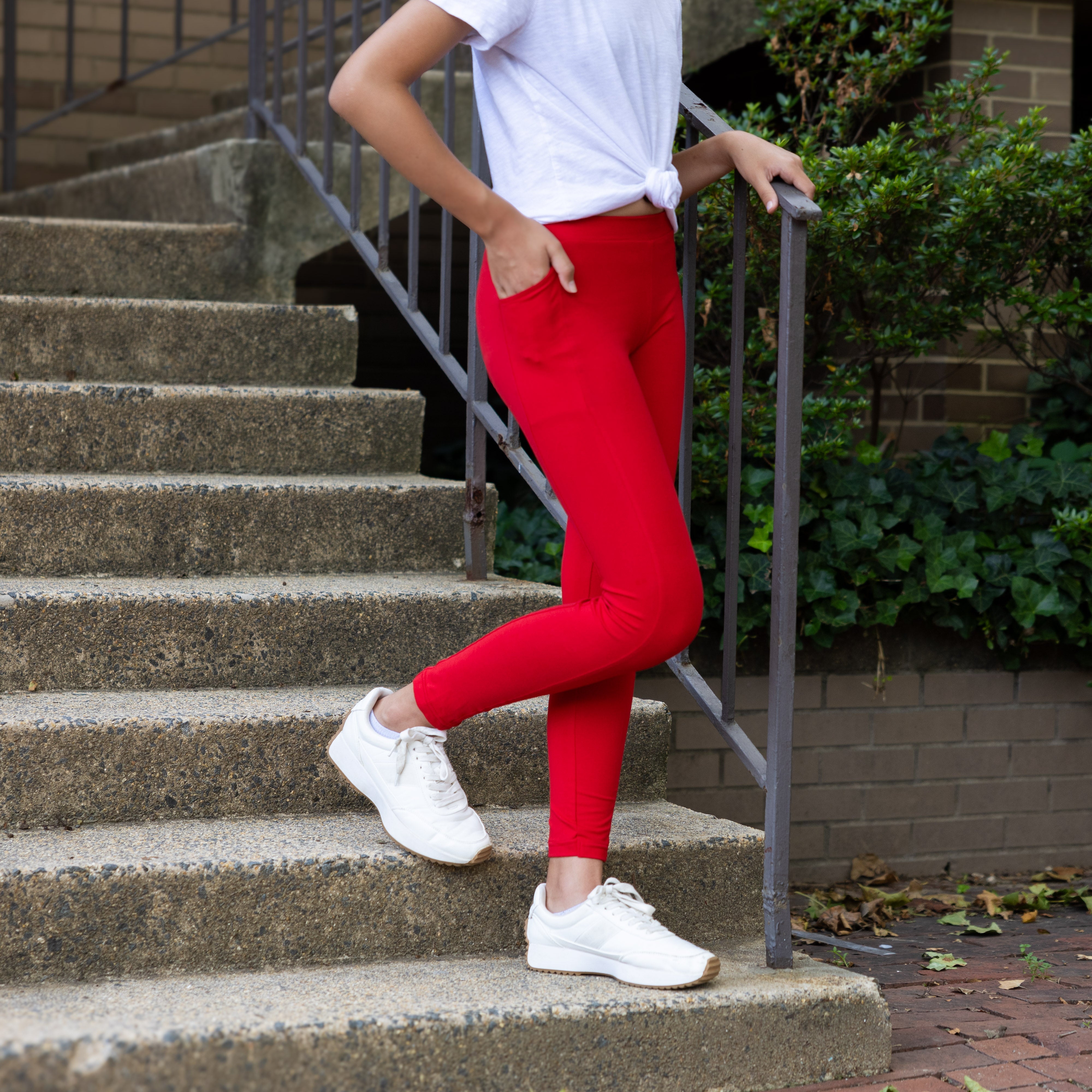 Red Kids Leggings with Pockets