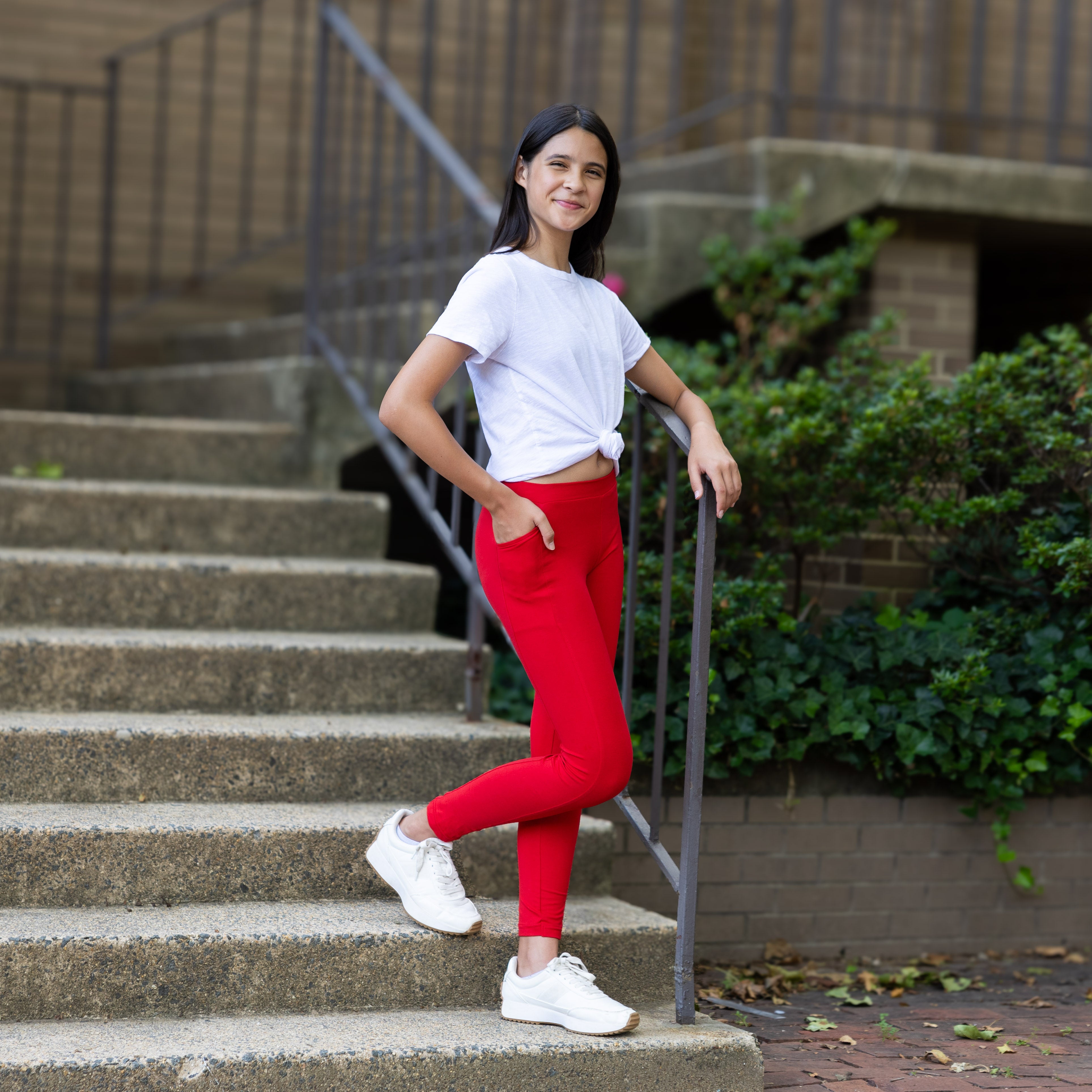 Red Kids Leggings with Pockets