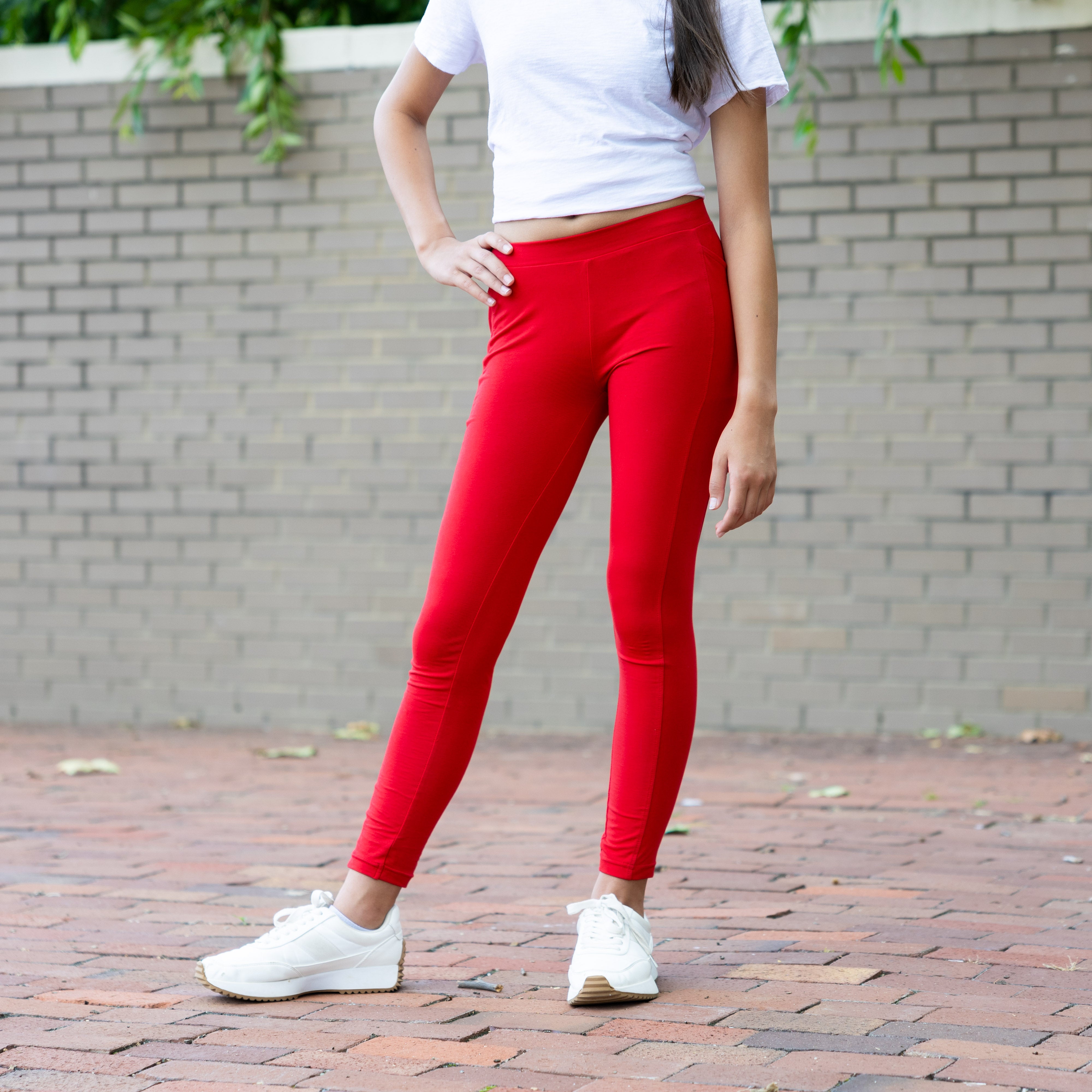 Red Kids Leggings with Pockets