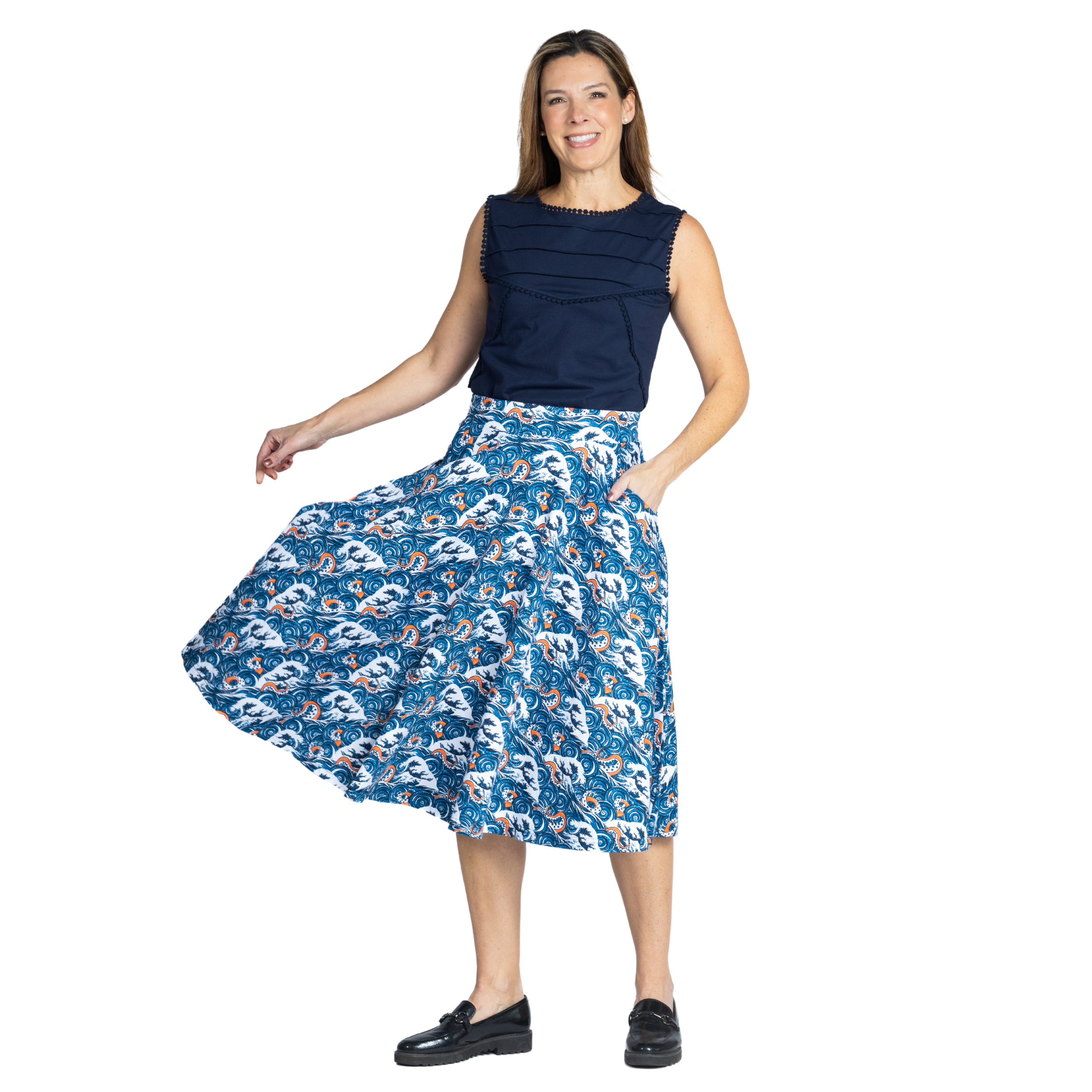 Navy Blue Embellished Sleeveless Top