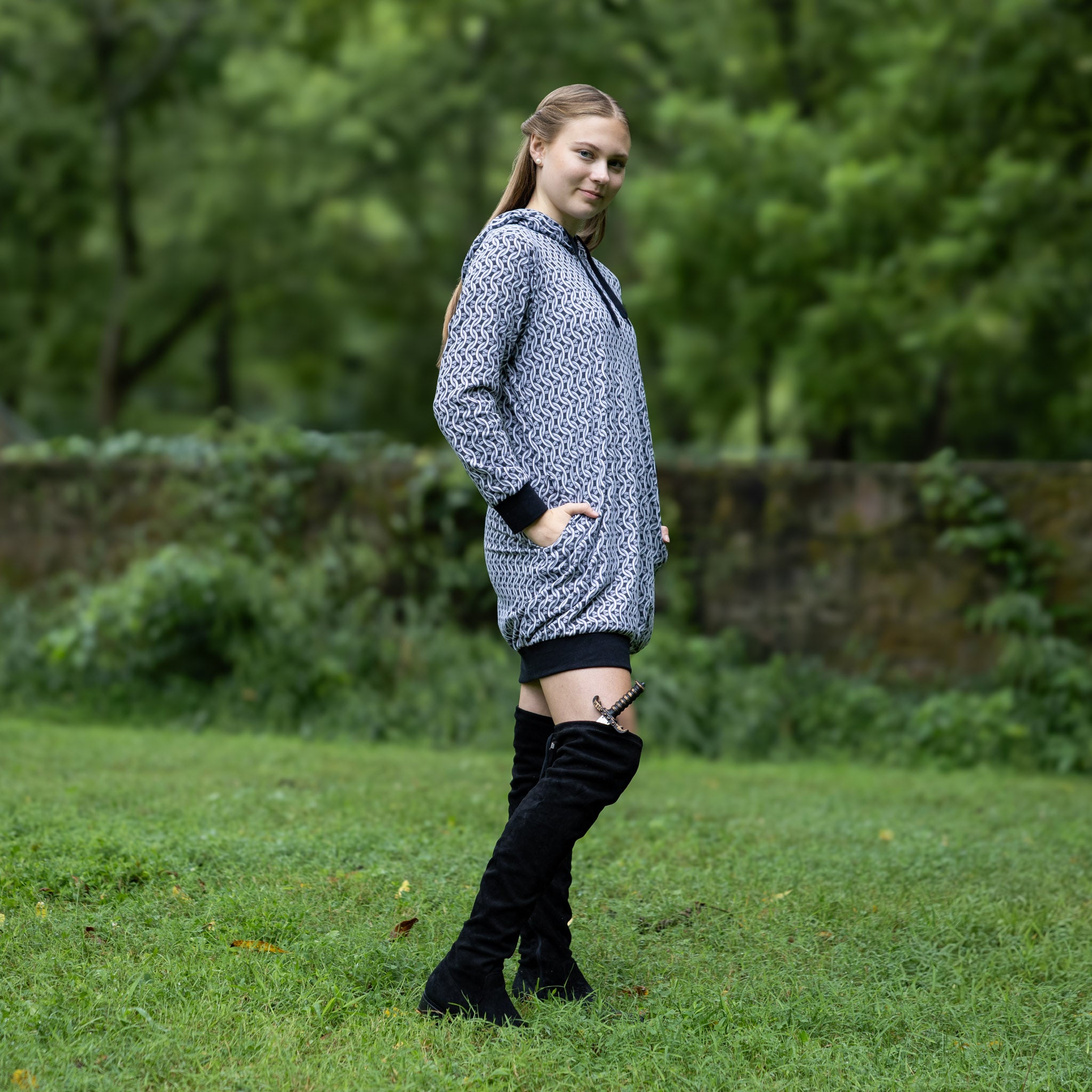 Chainmail Long Sleeve Hoodie Dress