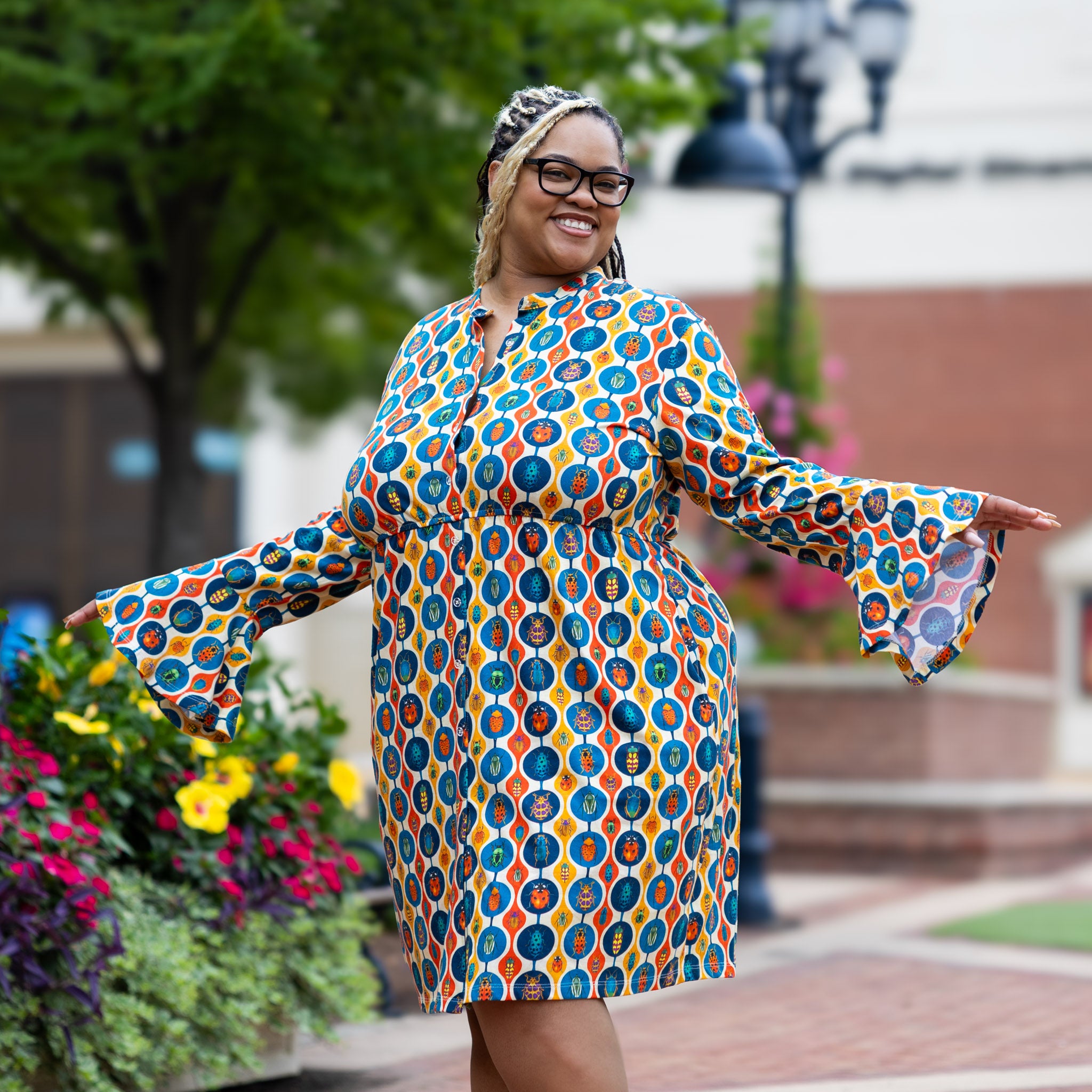 Retro Bugs Button-Up Dress