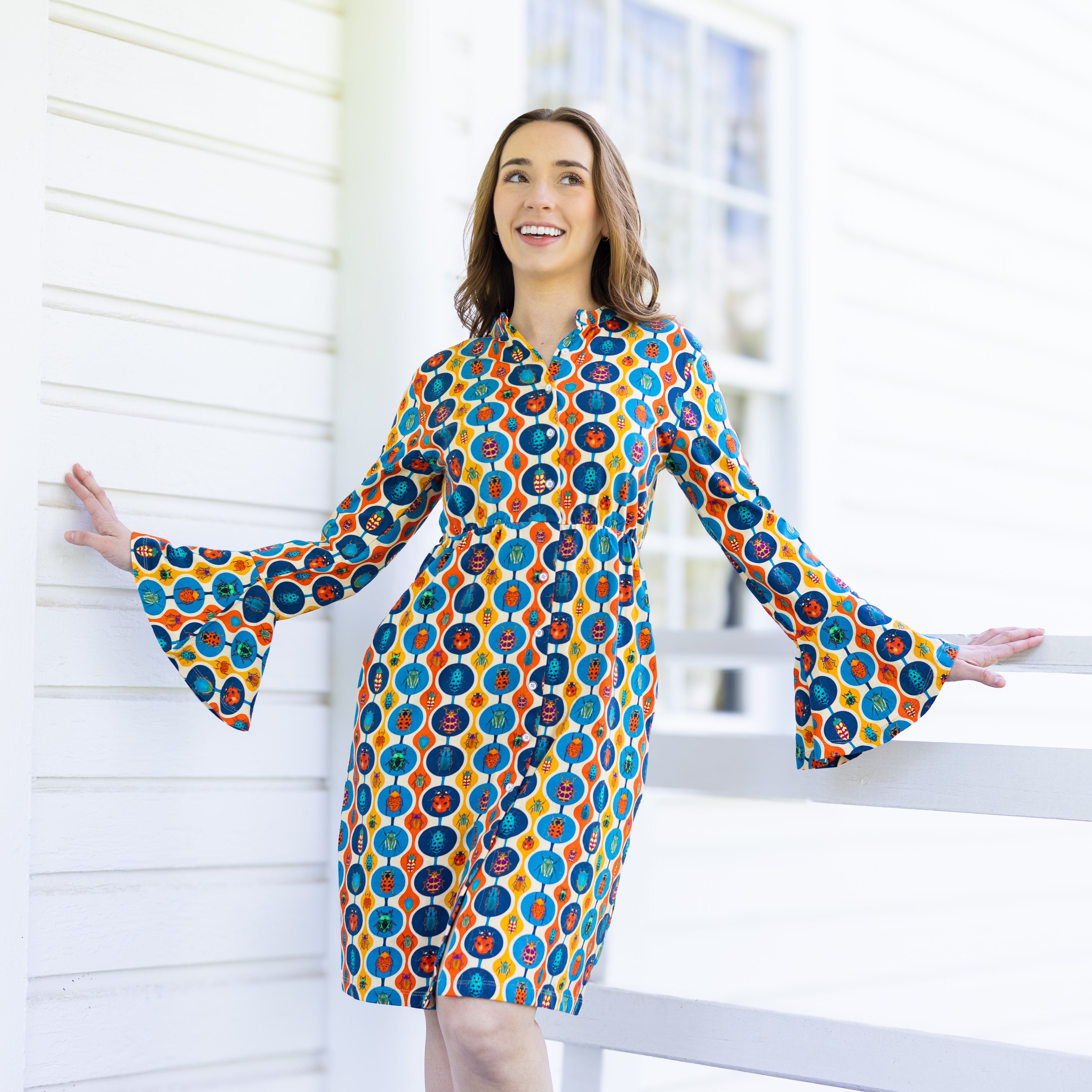 Retro Bugs Button-Up Dress