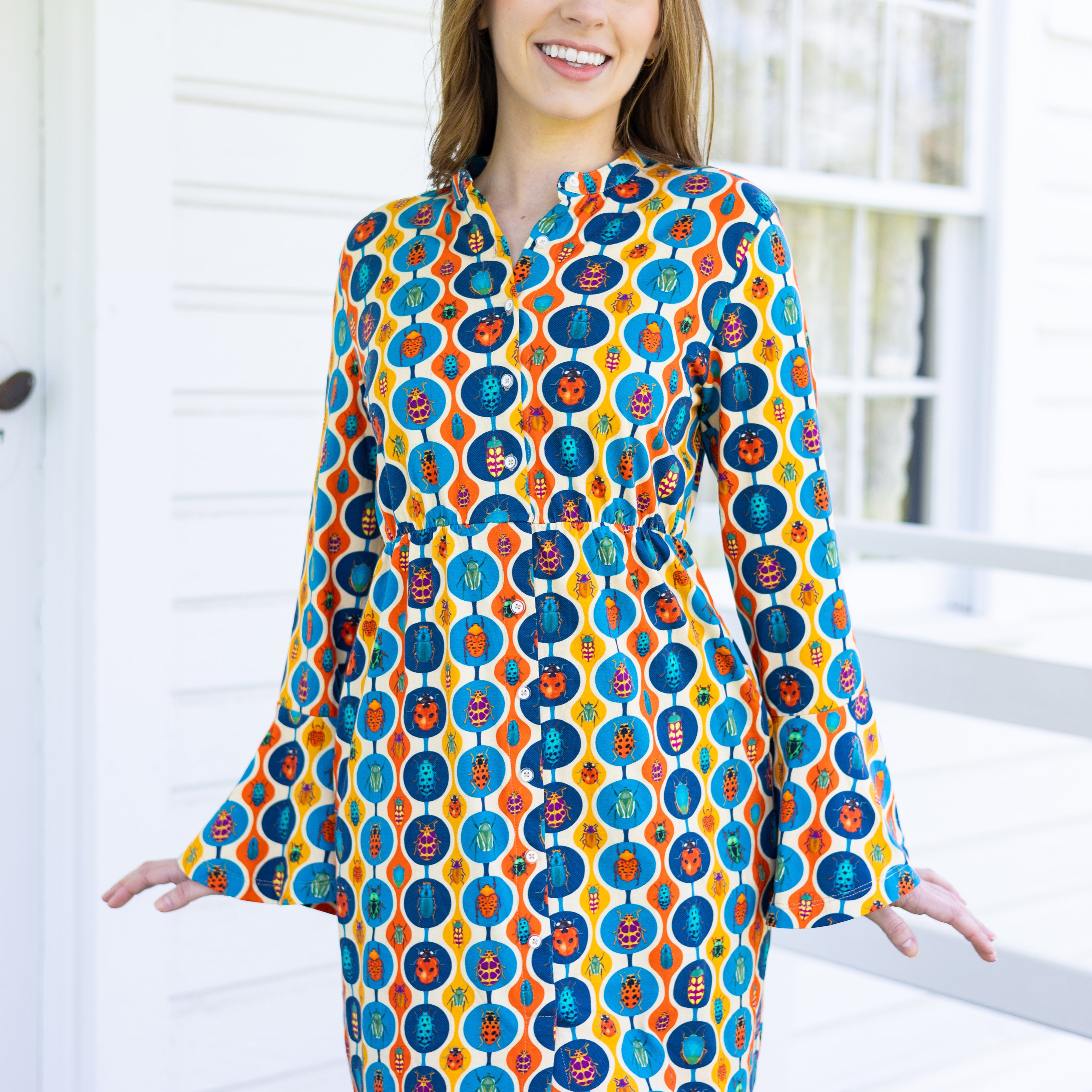 Retro Bugs Button-Up Dress