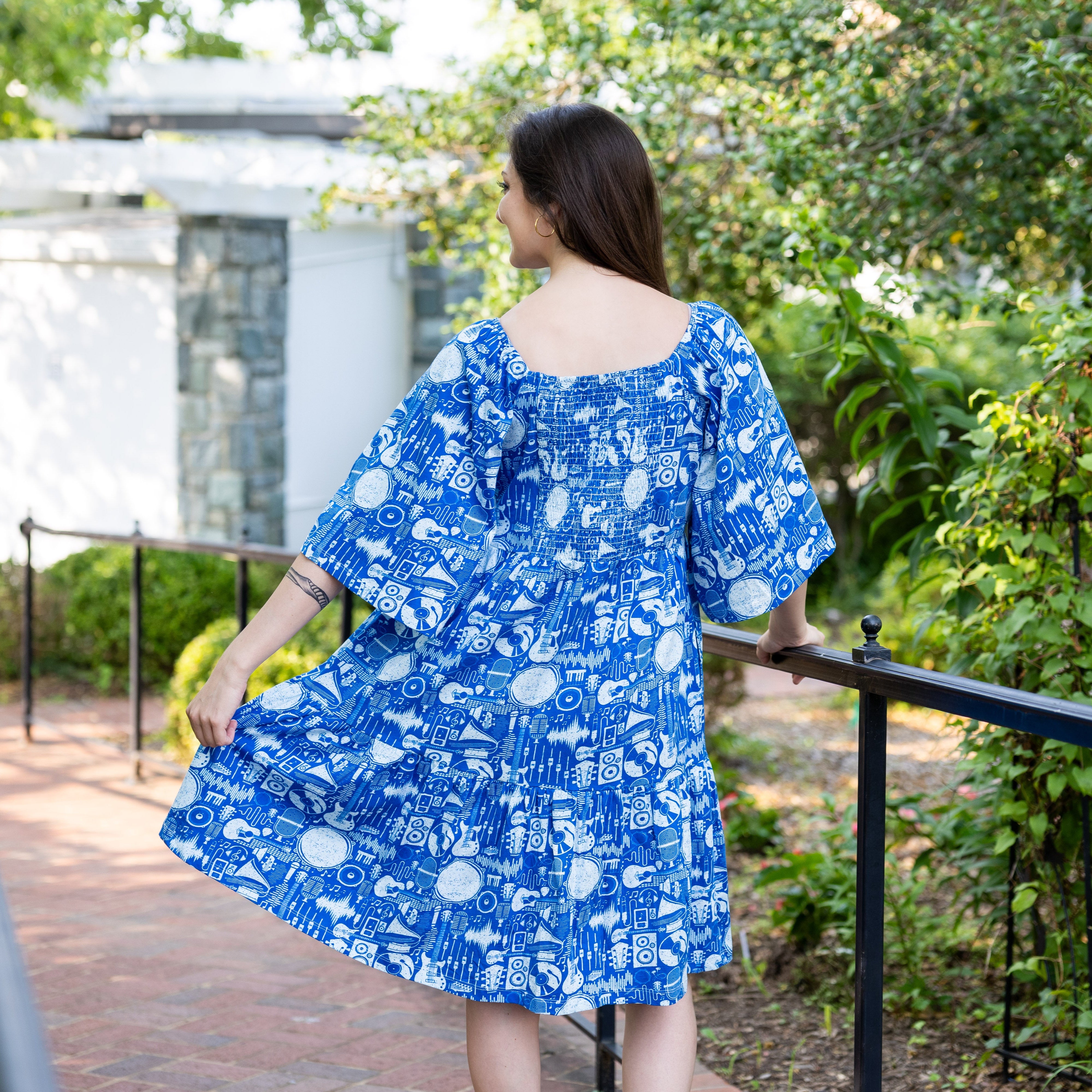 Retro Music Flutter Sleeve Frill Dress