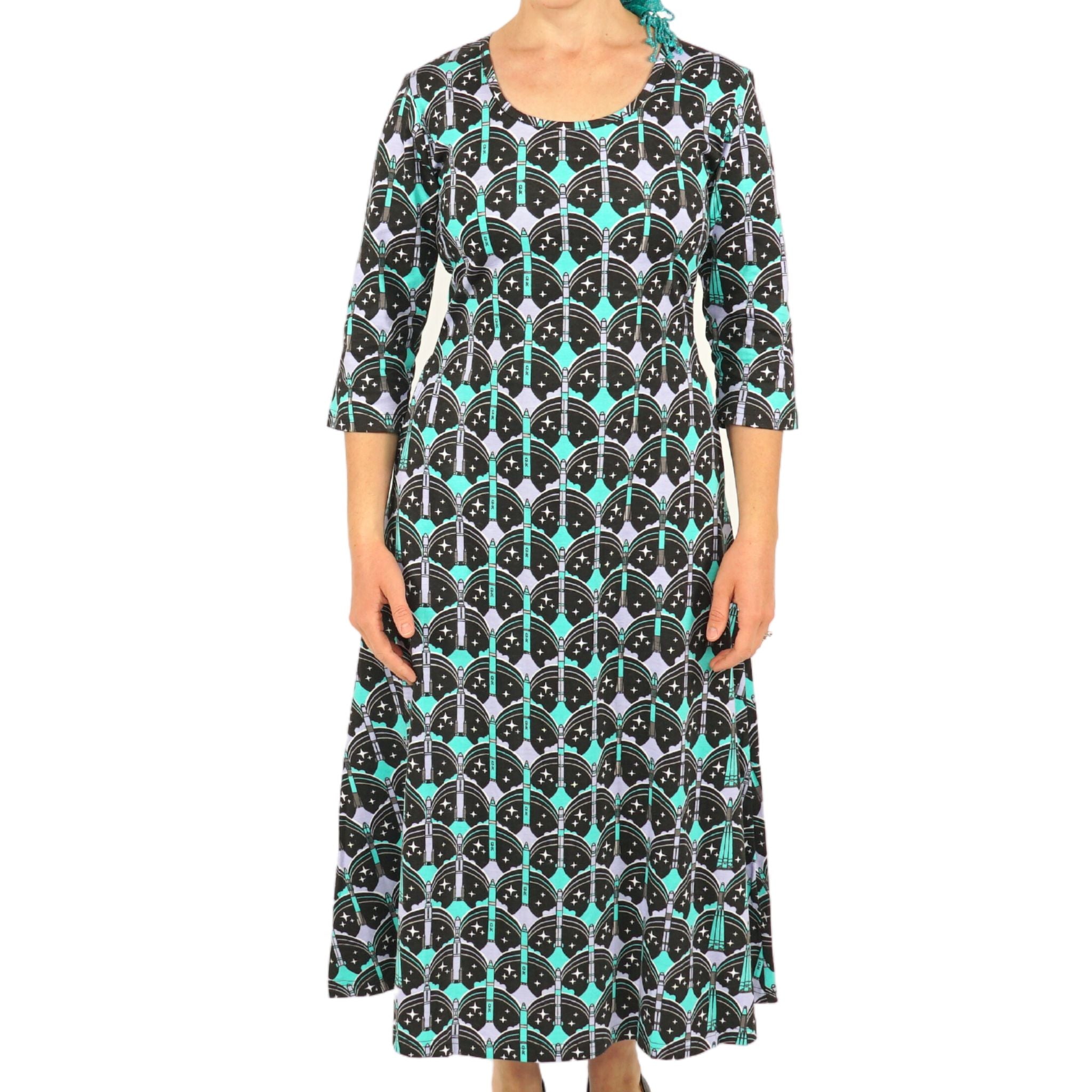 Rockets Galore 3/4th Sleeves Midi Dress (No Waist Seam)